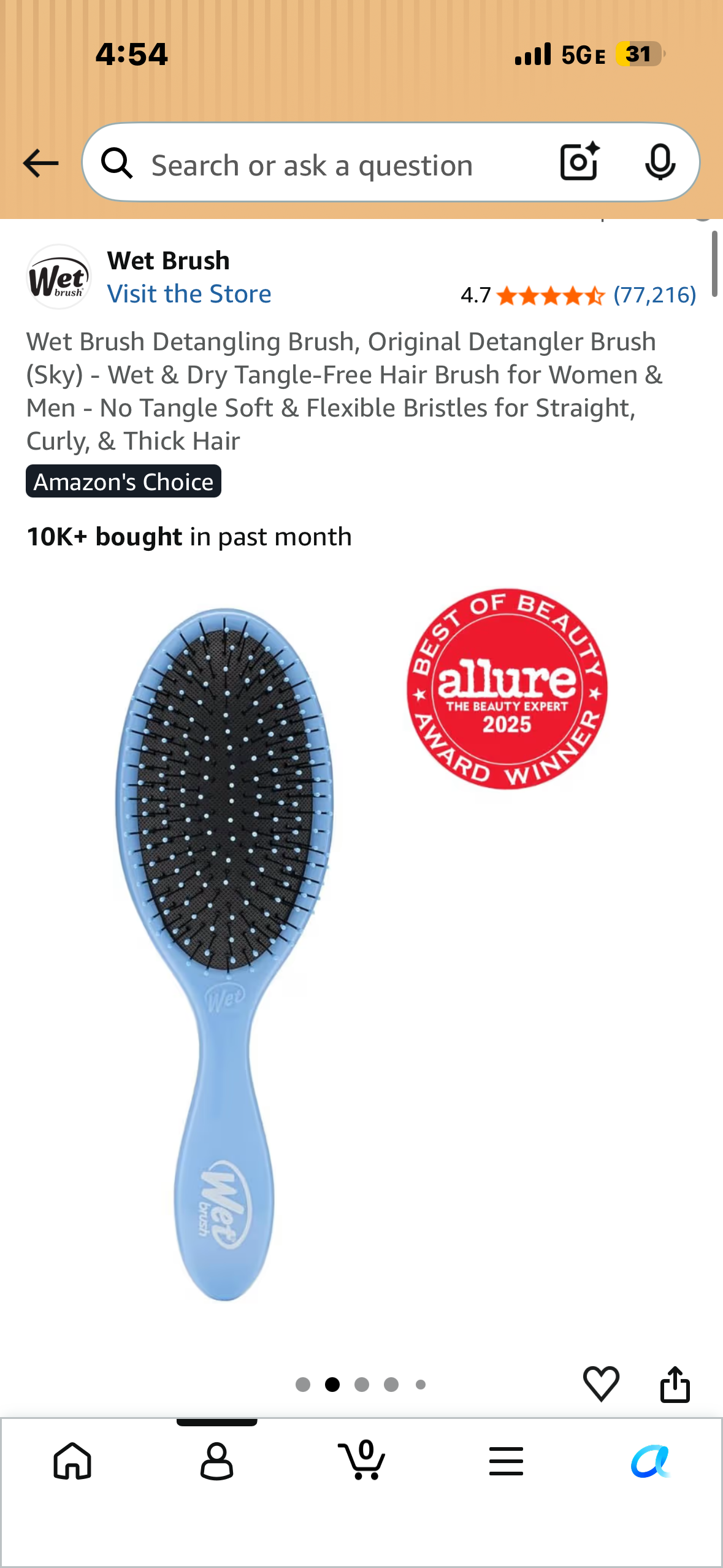 Wet Brush Detangling Brush, Original Detangler Brush (Sky) - Wet & Dry Tangle-Free Hair Brush for Women & Men - No Tangle Soft & Flexible Bristles for Straight, Curly, & Thick Hair