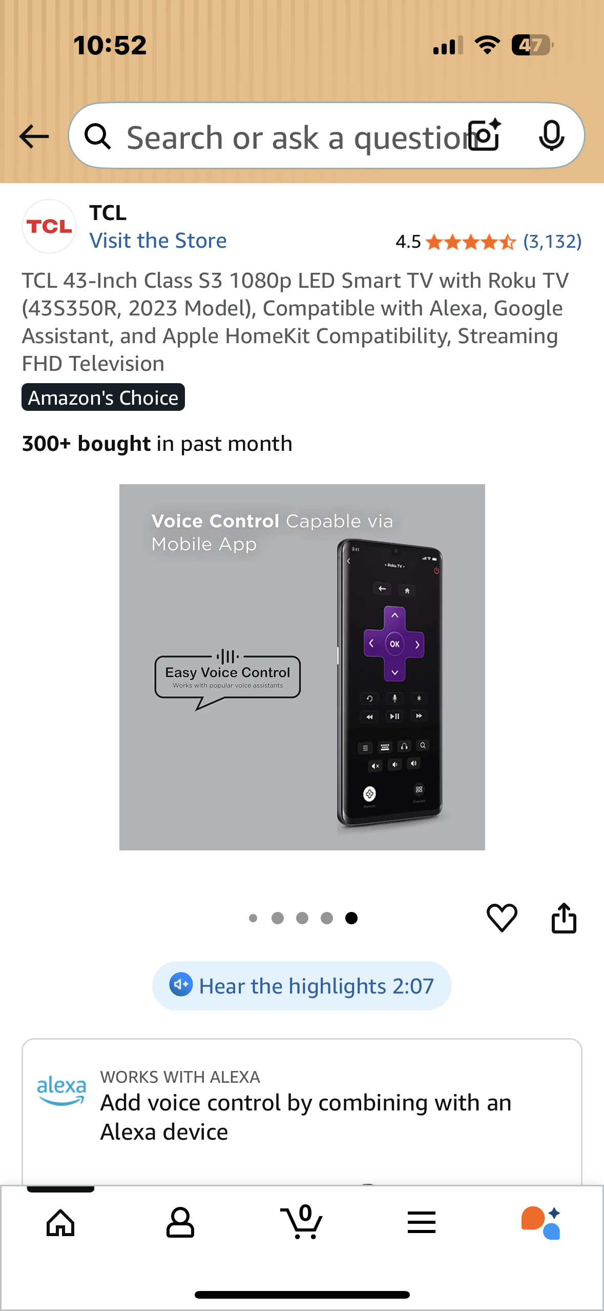 TCL 43-Inch Class S3 1080p LED Smart TV with Roku TV (43S350R, 2023 Model), Compatible with Alexa, Google Assistant, and Apple HomeKit Compatibility, Streaming FHD Television (R701)