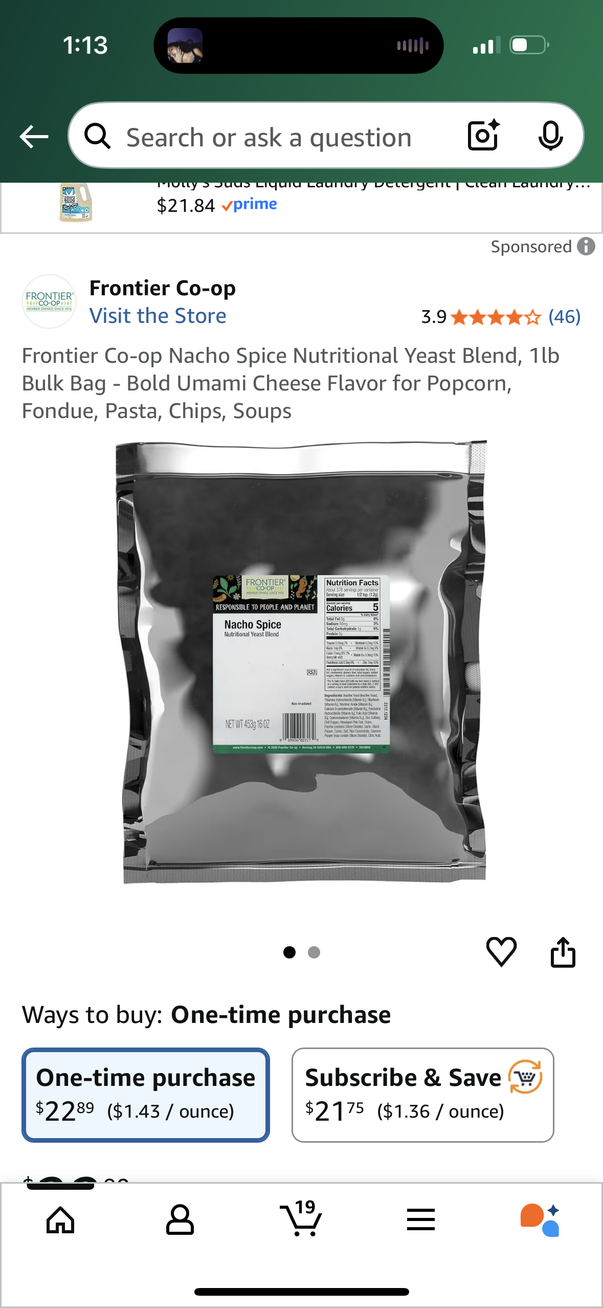 Frontier Co-op Nacho Spice Nutritional Yeast Blend, 1lb Bulk Bag - Bold Umami Cheese Flavor for Popcorn, Fondue, Pasta, Chips, Soups