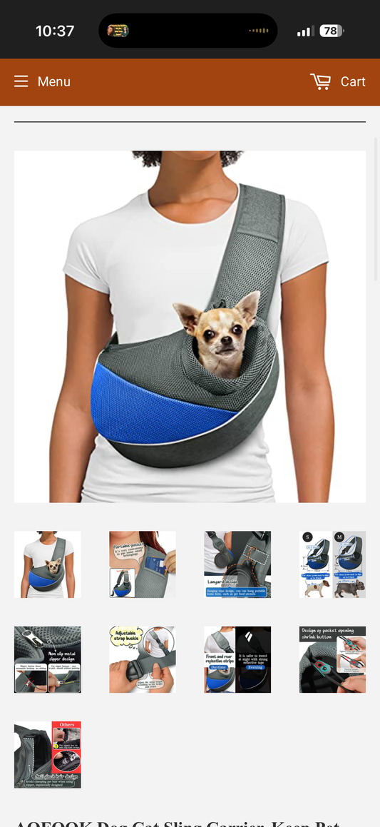 OFOOK Dog Cat Sling Carrier, Keep Pet Safe in Carrier，Adjustable Padded Shoulder Strap, with Mesh Pocket for Outdoor Travel (S - Up to 6 lbs, Royal Blue - Grey