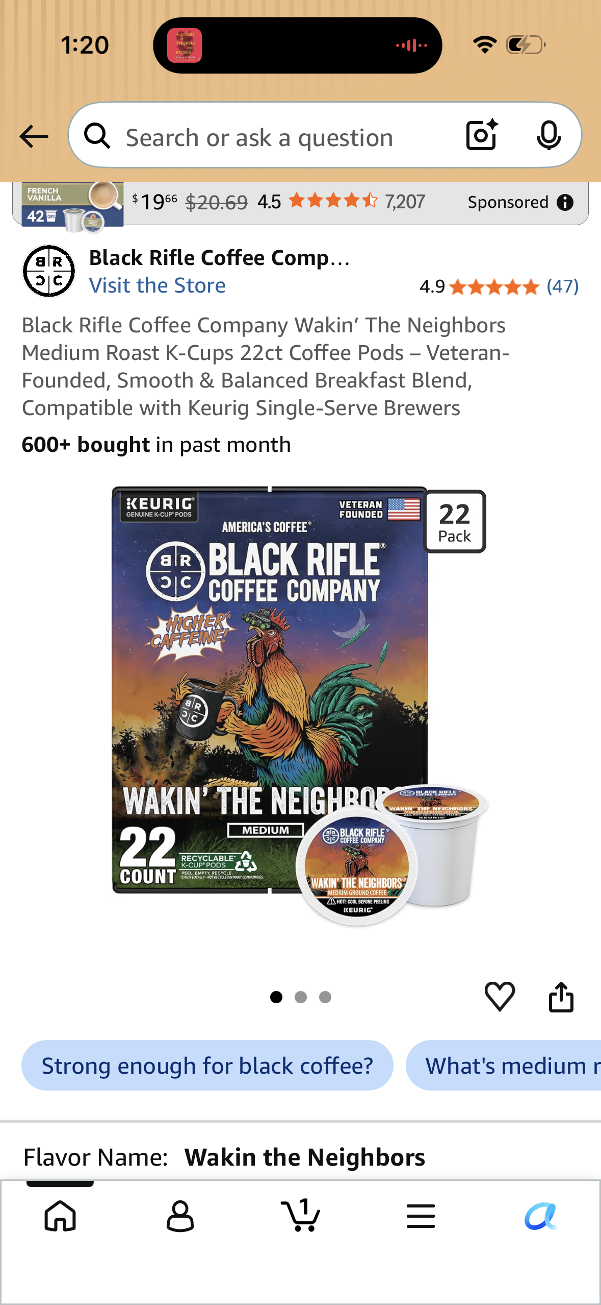 Black Rifle Coffee Company Wakin’ The Neighbors Medium Roast K-Cups 22ct Coffee Pods – Veteran-Founded, Smooth & Balanced Breakfast Blend, Compatible with Keurig Single-Serve Brewers (Best by 02/27/2028)