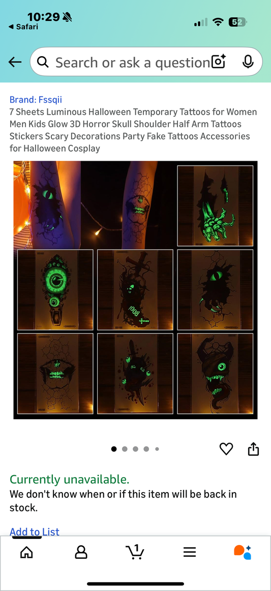 7 Sheets Luminous Halloween Temporary Tattoos for Women Men Kids Glow 3D Horror Skull Shoulder Half Arm Tattoos Stickers Scary Decorations Party Fake Tattoos Accessories for Halloween Cosplay