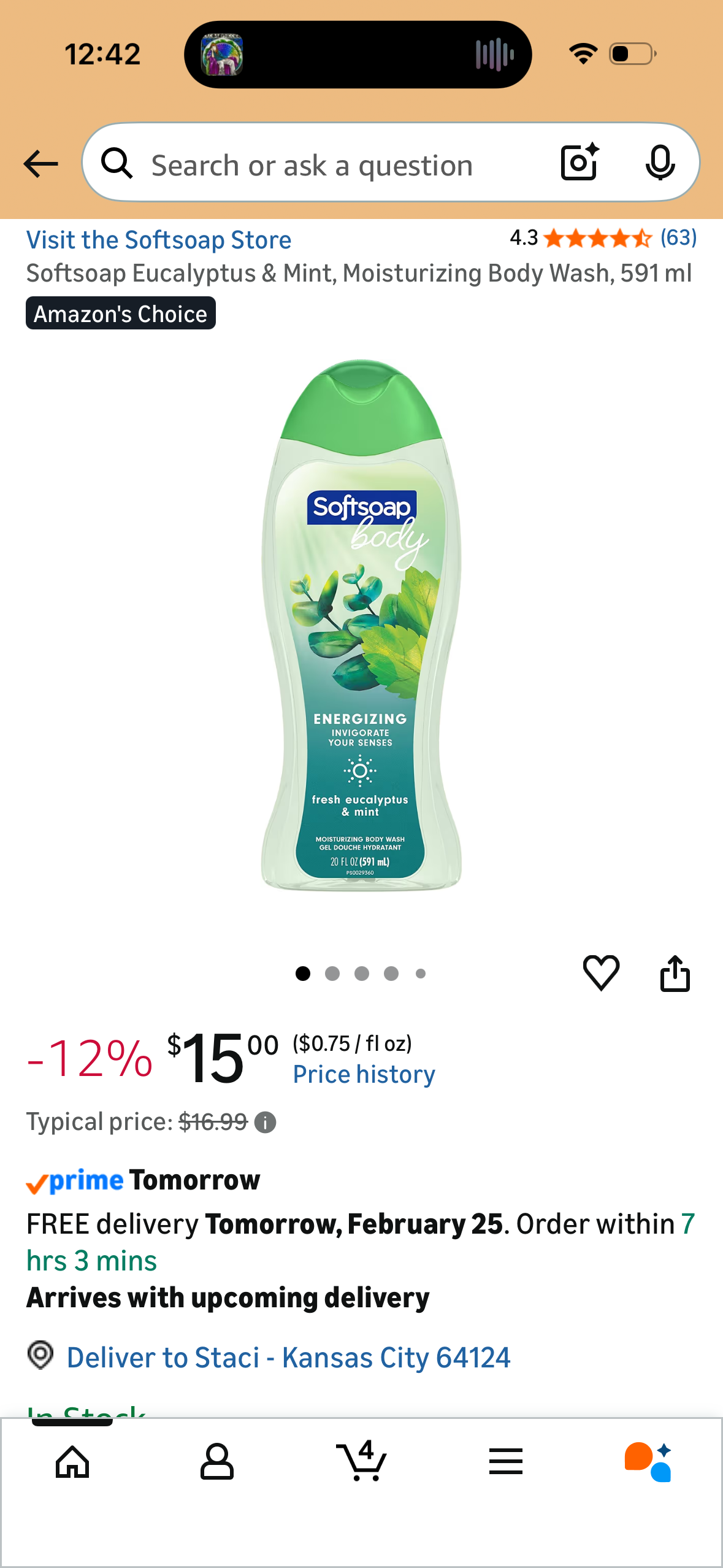 Softsoap Eucalyptus & Mint, Moisturizing Body Wash, 591 ml