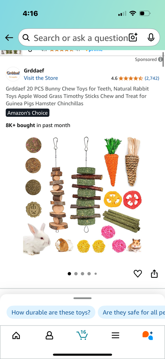 Grddaef 20 PCS Bunny Chew Toys for Teeth, Natural Rabbit Toys Apple Wood Grass Timothy Sticks Chew and Treat for Guinea Pigs Hamster Chinchillas