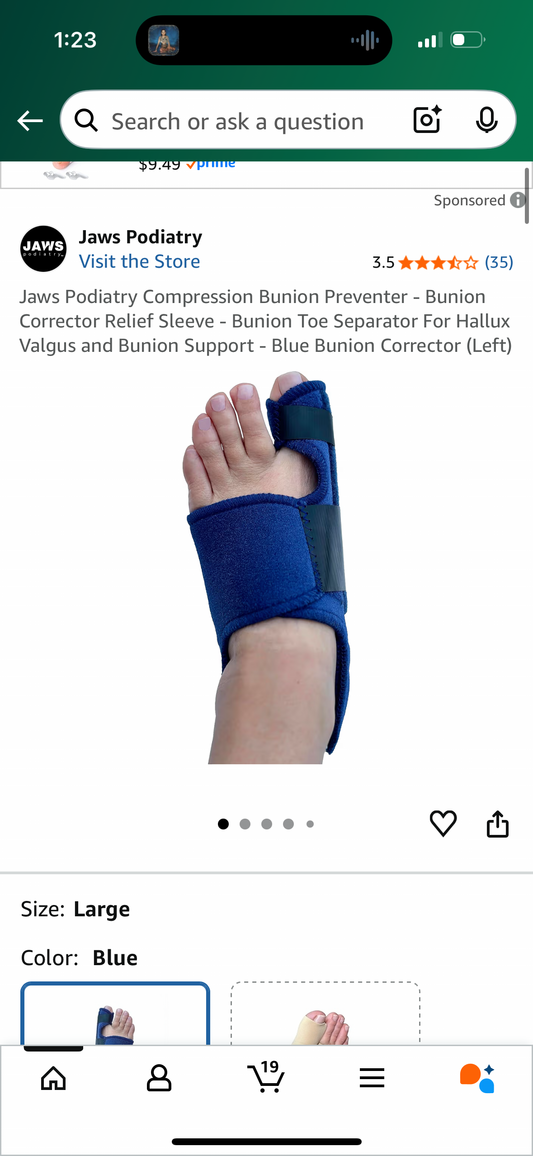 Jaws Podiatry Compression Bunion Preventer - Bunion Corrector Relief Sleeve - Bunion Toe Separator For Hallux Valgus and Bunion Support - Blue Bunion Corrector (Left)