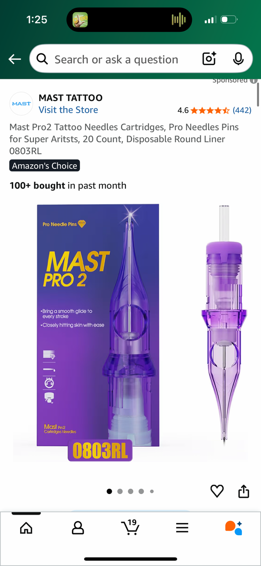 Mast Pro2 Tattoo Needles Cartridges, Pro Needles Pins for Super Aritsts, 20 Count, Disposable Round Liner 0803RL