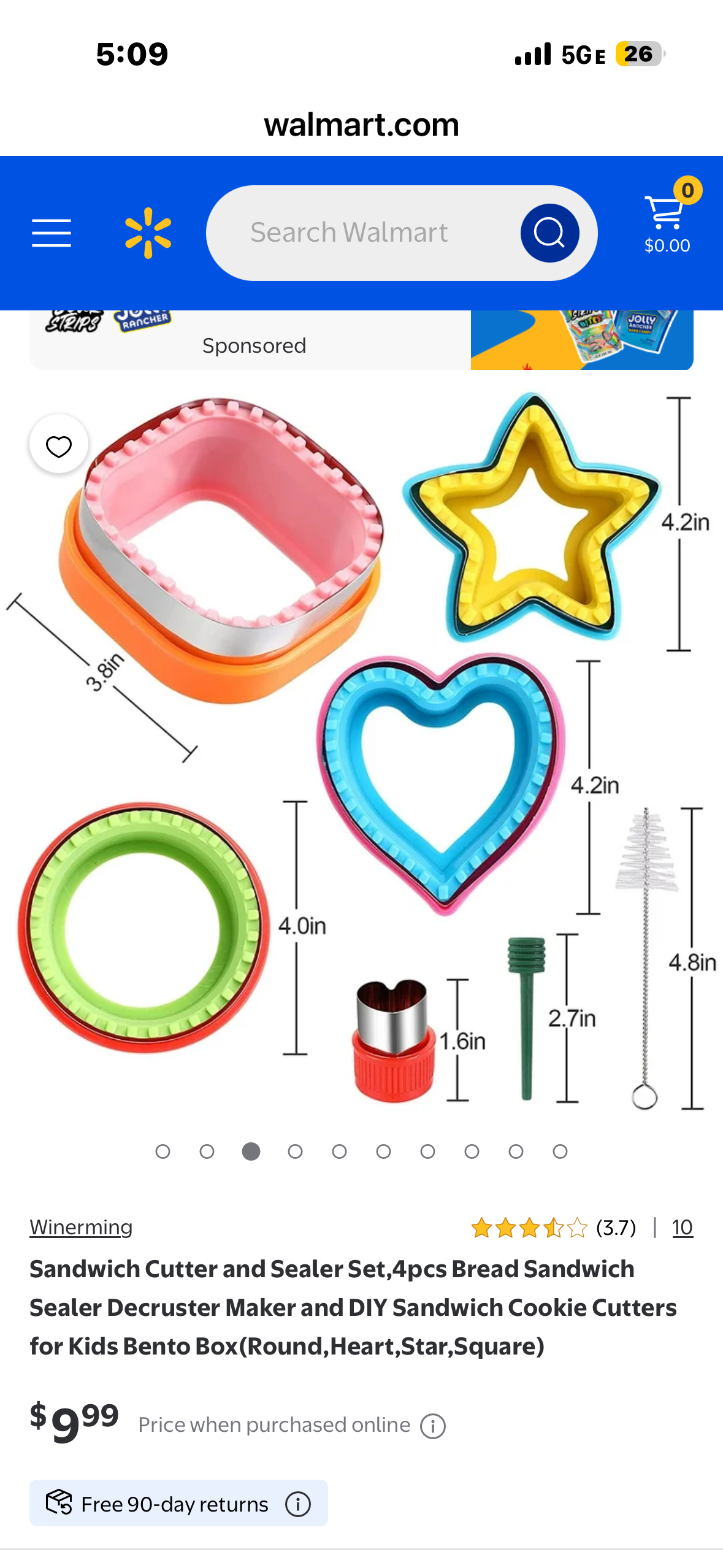 Sandwich Cutter and Sealer,  Set of 4 Bread Decruster, Sandwich Cutter,  Pancake Maker, Heart, Square, Circle, Mouse Ear Shape, DIY Cookie Cutters
