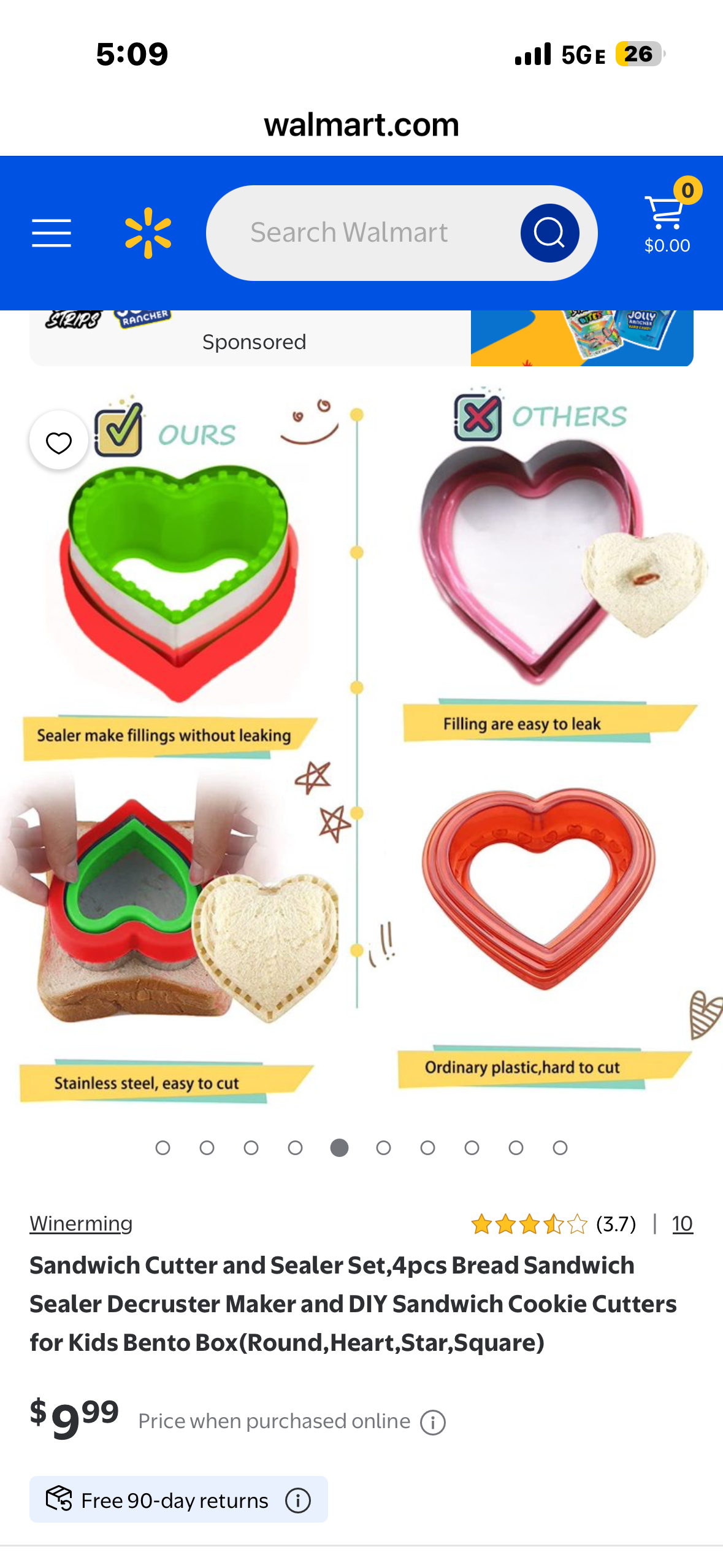 Sandwich Cutter and Sealer,  Set of 4 Bread Decruster, Sandwich Cutter,  Pancake Maker, Heart, Square, Circle, Mouse Ear Shape, DIY Cookie Cutters