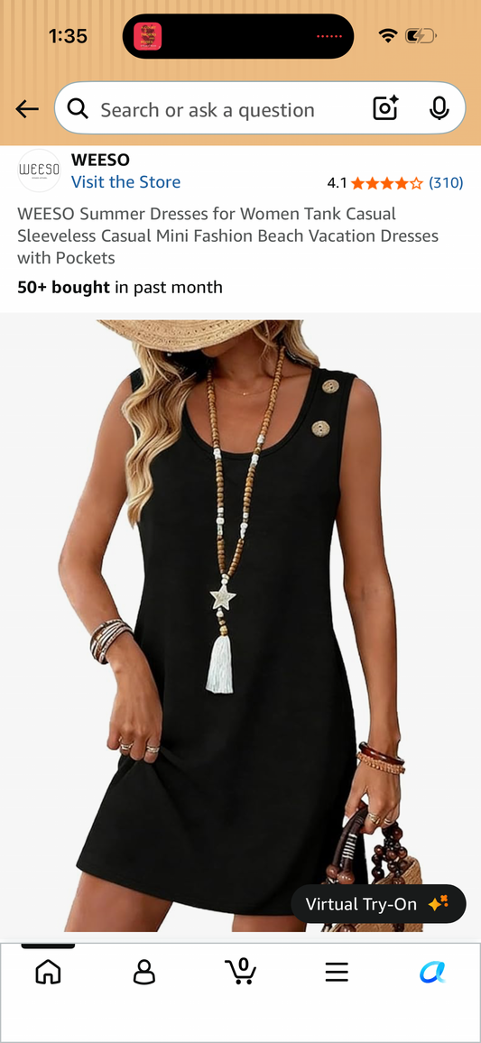 WEESO Summer Dresses for Women Tank Casual Sleeveless Casual Mini Fashion Beach Vacation Dresses with Pockets (Size 2X-Large)
