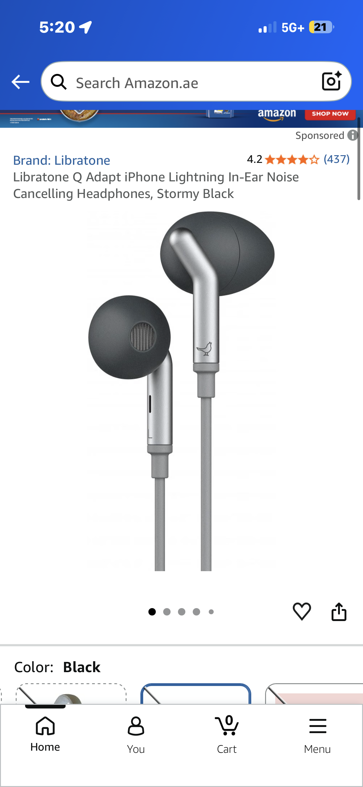 Libratone Q Adapt iPhone Lightning In-Ear Noise Cancelling Headphones, Stormy Black