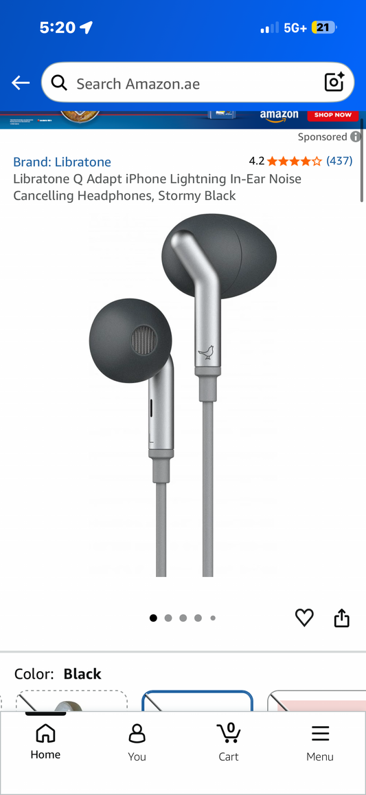 Libratone Q Adapt iPhone Lightning In-Ear Noise Cancelling Headphones, Stormy Black