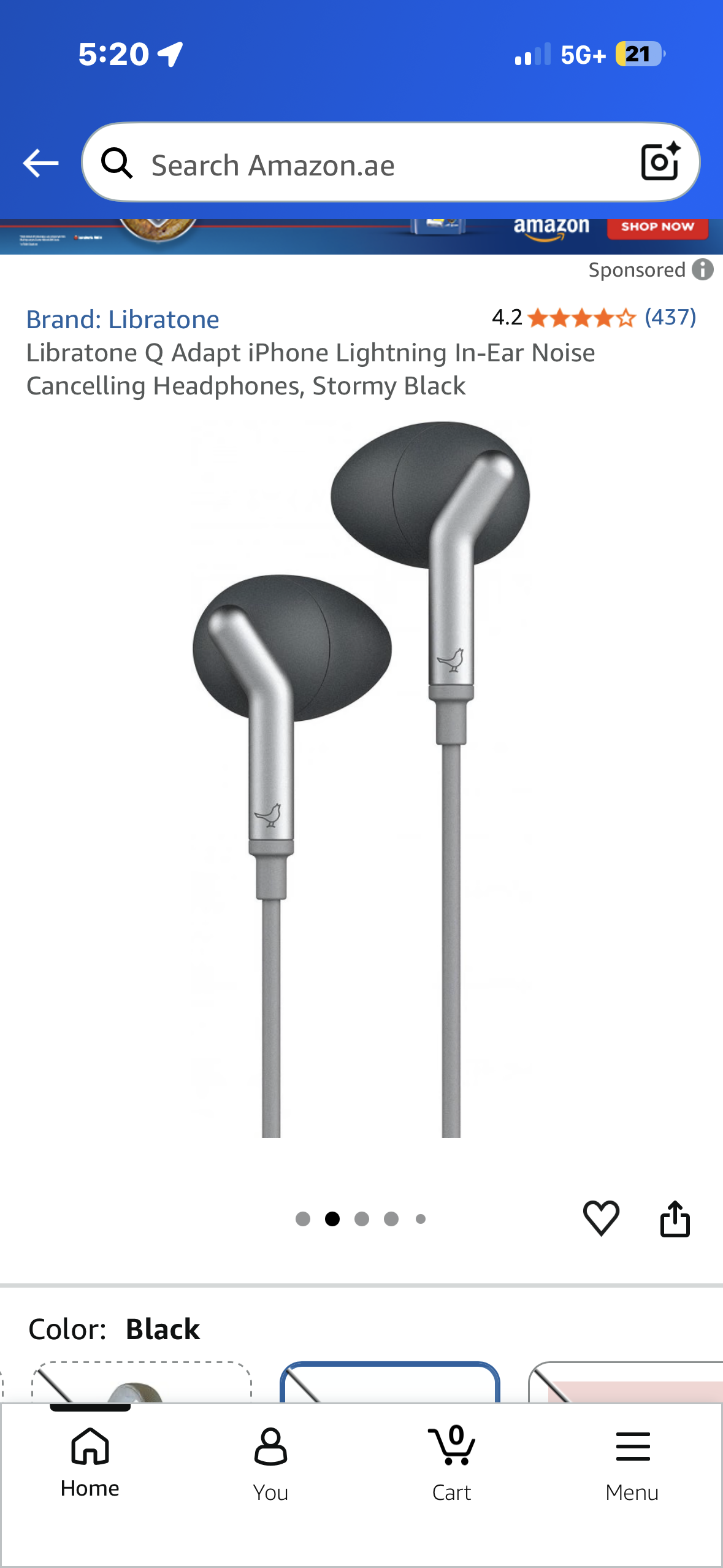 Libratone Q Adapt iPhone Lightning In-Ear Noise Cancelling Headphones, Stormy Black