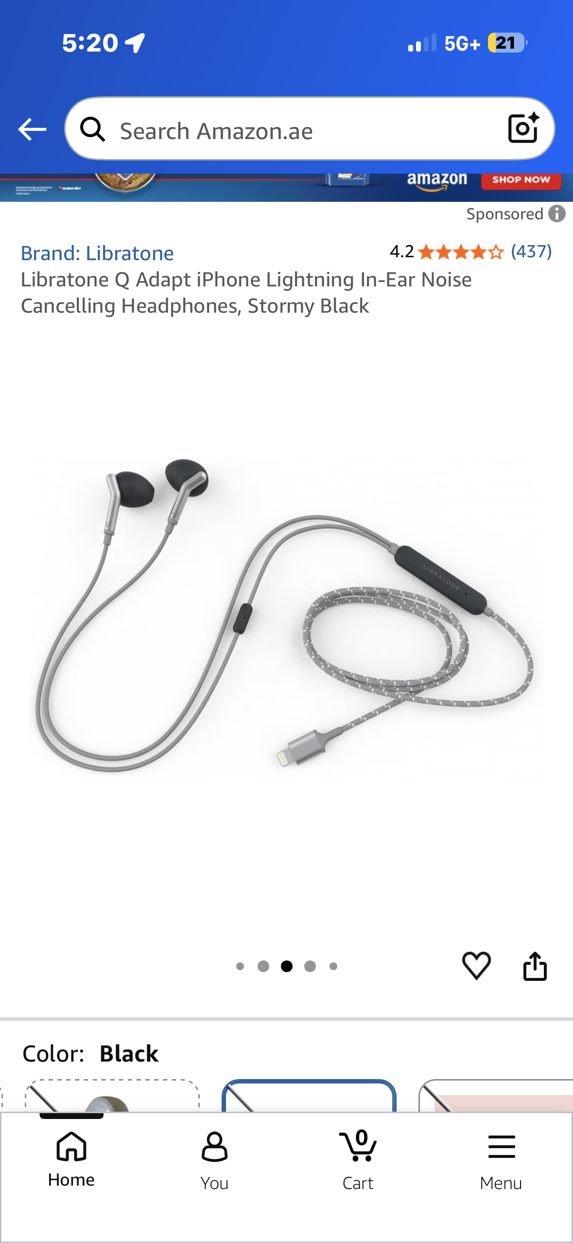 Libratone Q Adapt iPhone Lightning In-Ear Noise Cancelling Headphones, Stormy Black