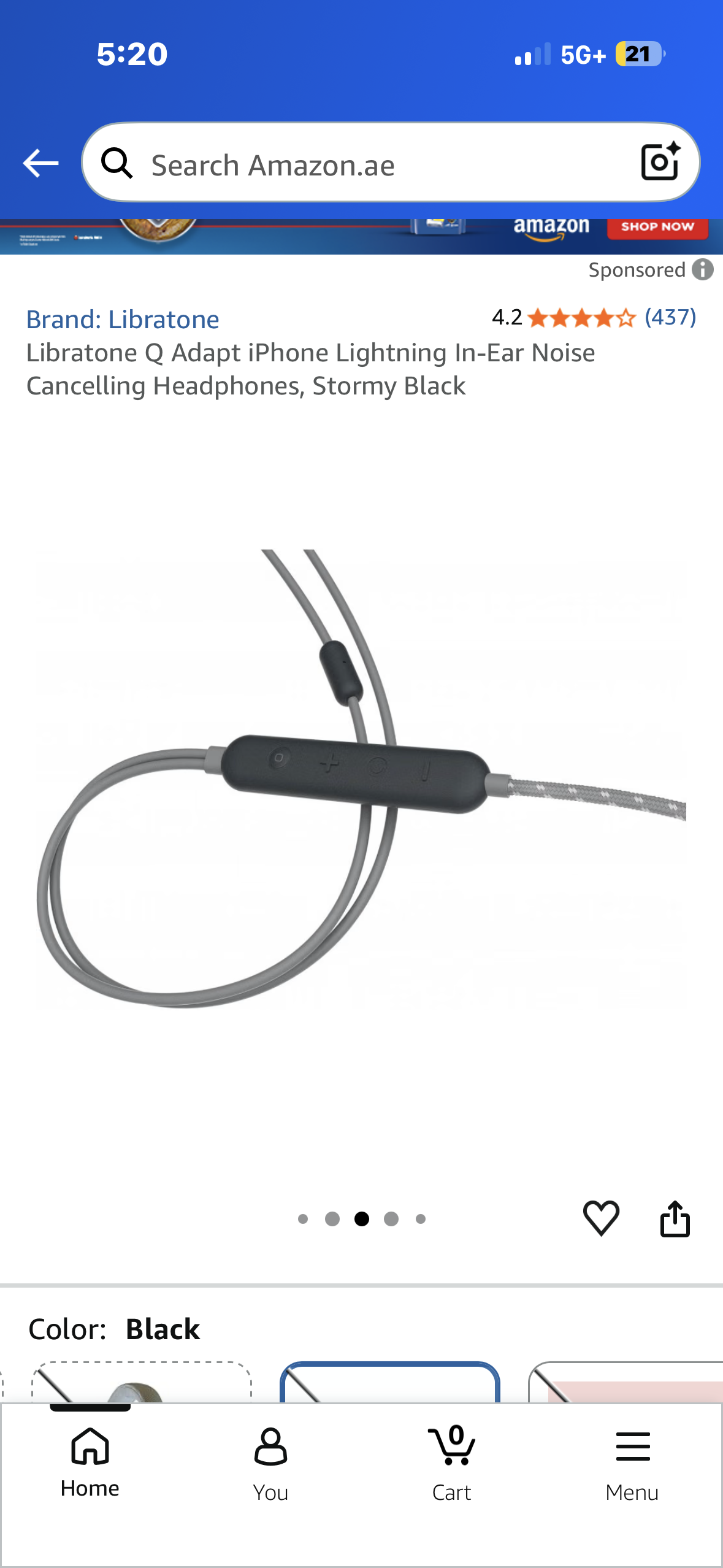Libratone Q Adapt iPhone Lightning In-Ear Noise Cancelling Headphones, Stormy Black