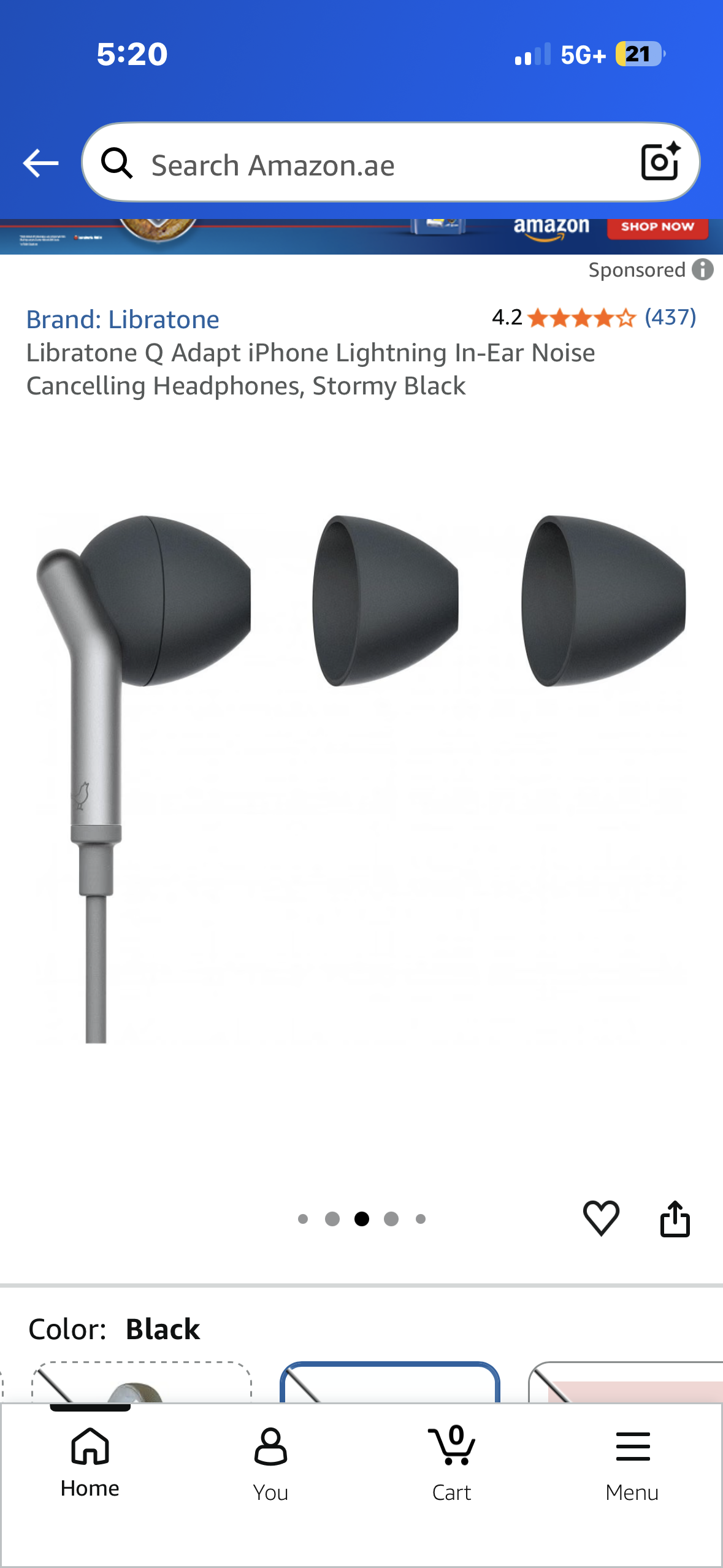 Libratone Q Adapt iPhone Lightning In-Ear Noise Cancelling Headphones, Stormy Black
