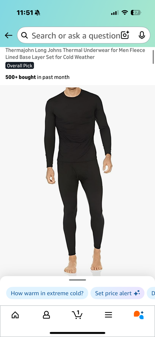 Thermajohn Long Johns Thermal Underwear for Men Fleece Lined Base Layer Set for Cold Weather (Size Large)