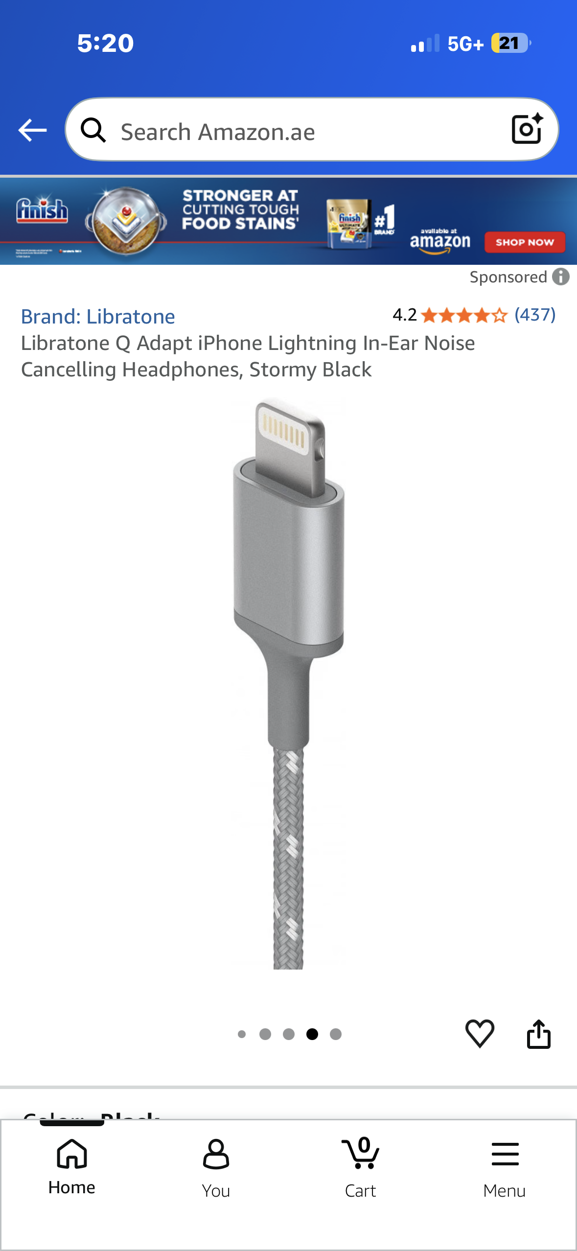 Libratone Q Adapt iPhone Lightning In-Ear Noise Cancelling Headphones, Stormy Black