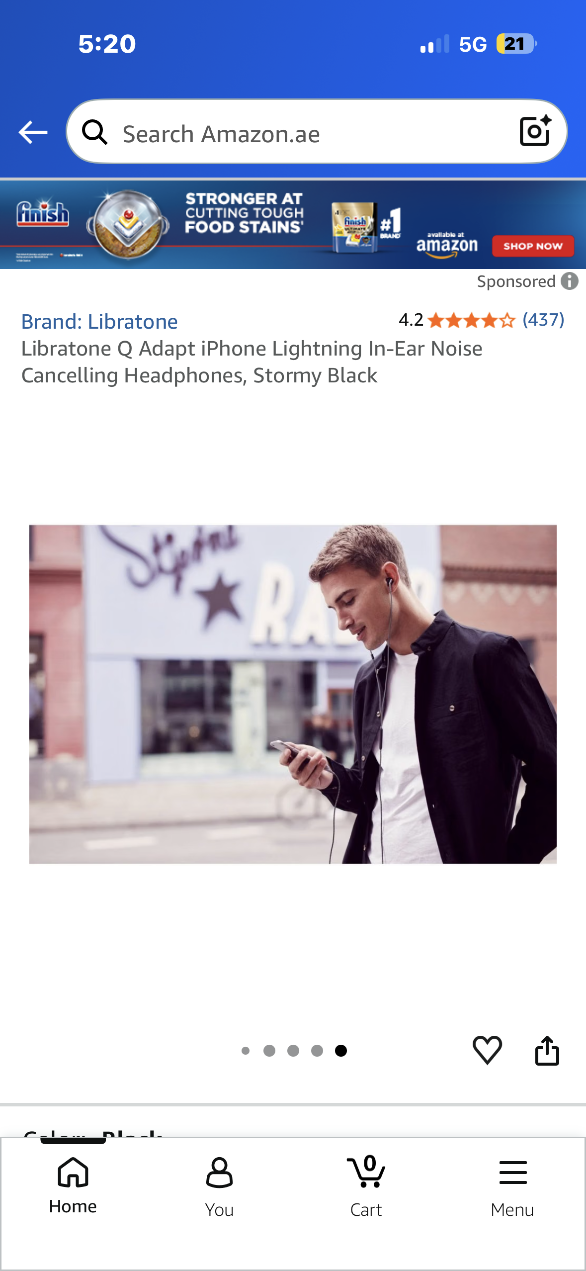 Libratone Q Adapt iPhone Lightning In-Ear Noise Cancelling Headphones, Stormy Black
