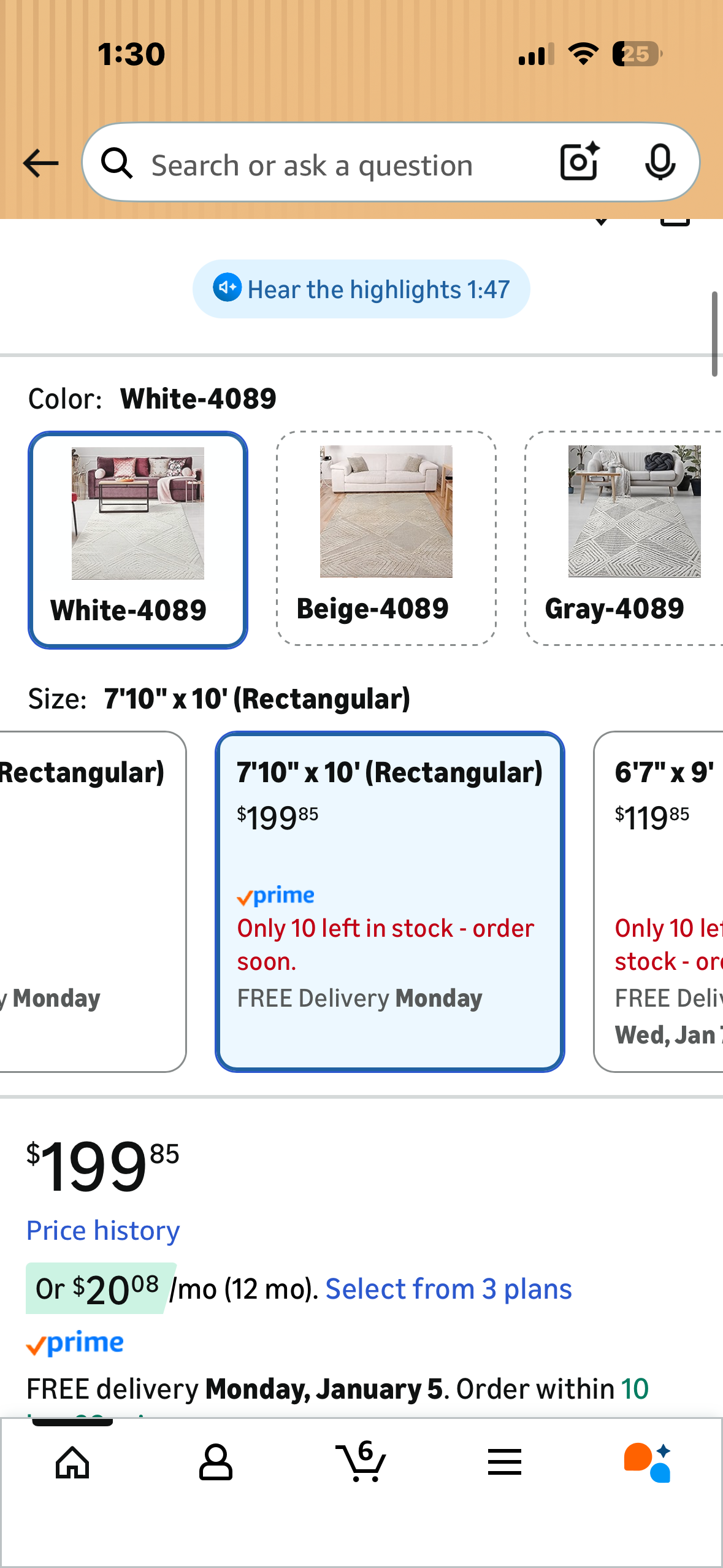 Antep Rugs Palafito Geometric Shag Diamond High-Low Pile Textured Indoor Area Rug (White, 7'10" x 10') (L1139)