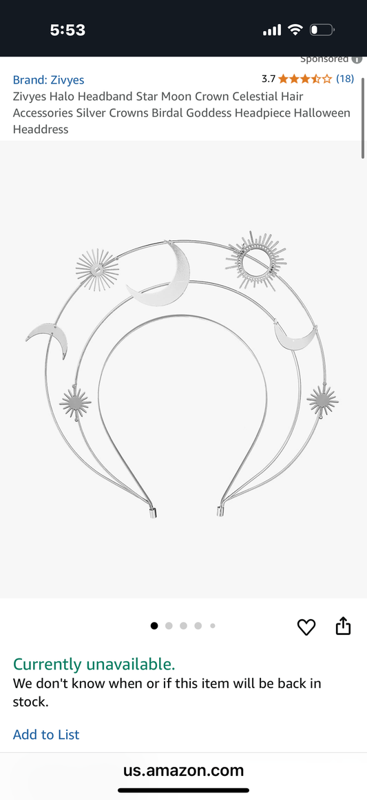 Zivyes Halo Headband Star Moon Crown Celestial Hair Accessories Silver Crowns Birdal Goddess Headpiece Halloween Headdress