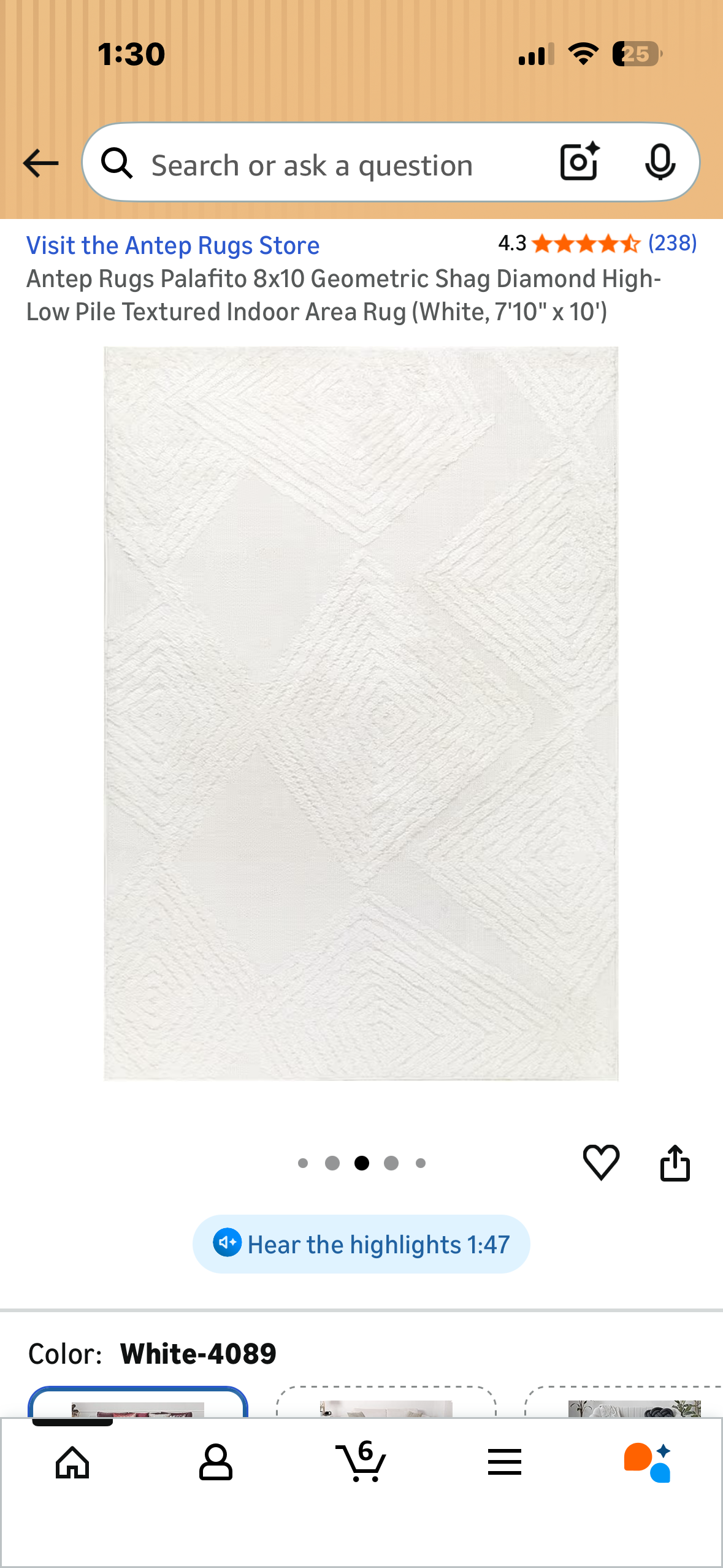 Antep Rugs Palafito Geometric Shag Diamond High-Low Pile Textured Indoor Area Rug (White, 7'10" x 10') (L1139)