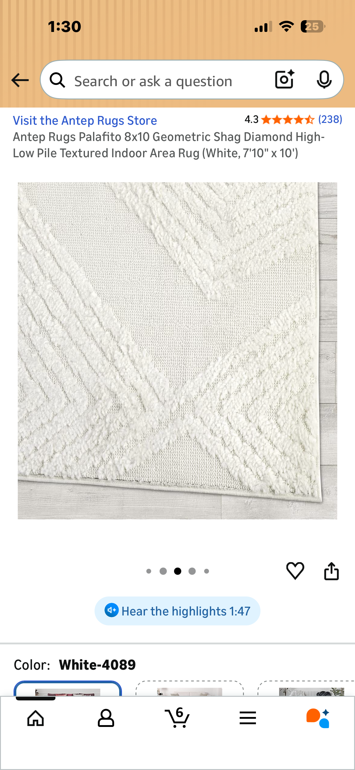Antep Rugs Palafito Geometric Shag Diamond High-Low Pile Textured Indoor Area Rug (White, 7'10" x 10') (L1139)