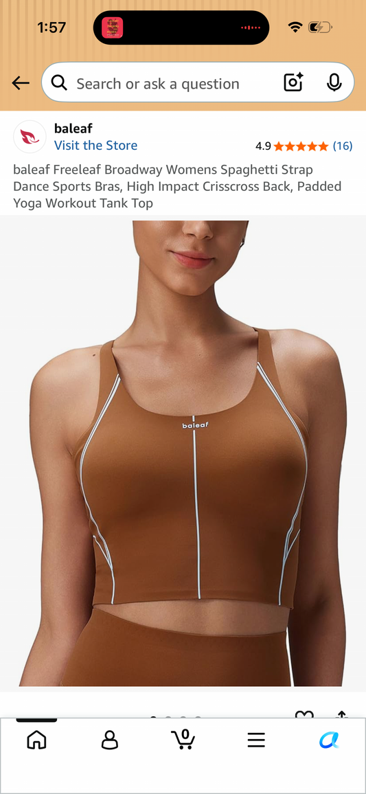 baleaf Freeleaf Broadway Womens Spaghetti Strap Dance Sports Bras, High Impact Crisscross Back, Padded Yoga Workout Tank Top (Size Large)