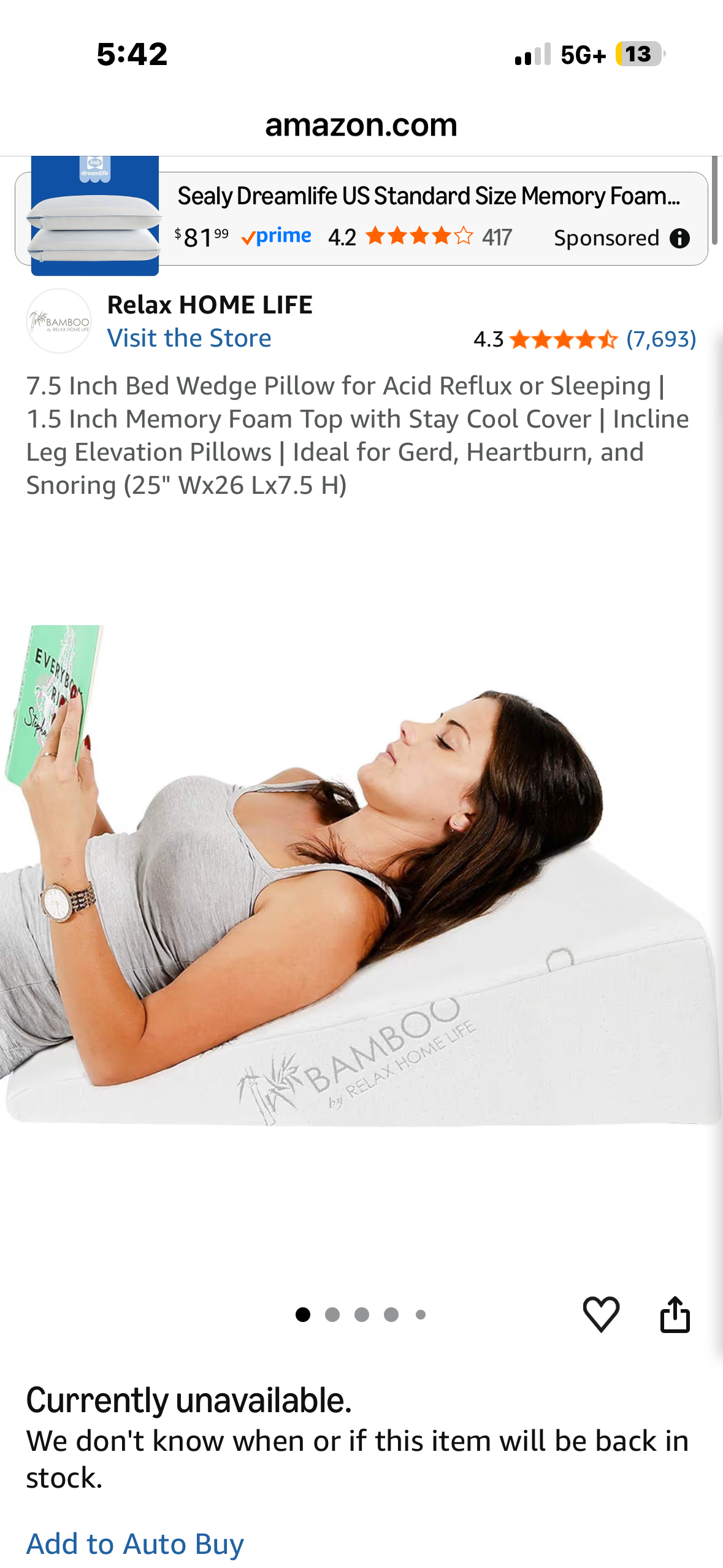 7.5 Inch Bed Wedge Pillow for Acid Reflux or Sleeping | 1.5 Inch Memory Foam Top with Stay Cool Cover | Incline Leg Elevation Pillows | Ideal for Gerd, Heartburn, and Snoring (25" Wx26 Lx7.5 H)