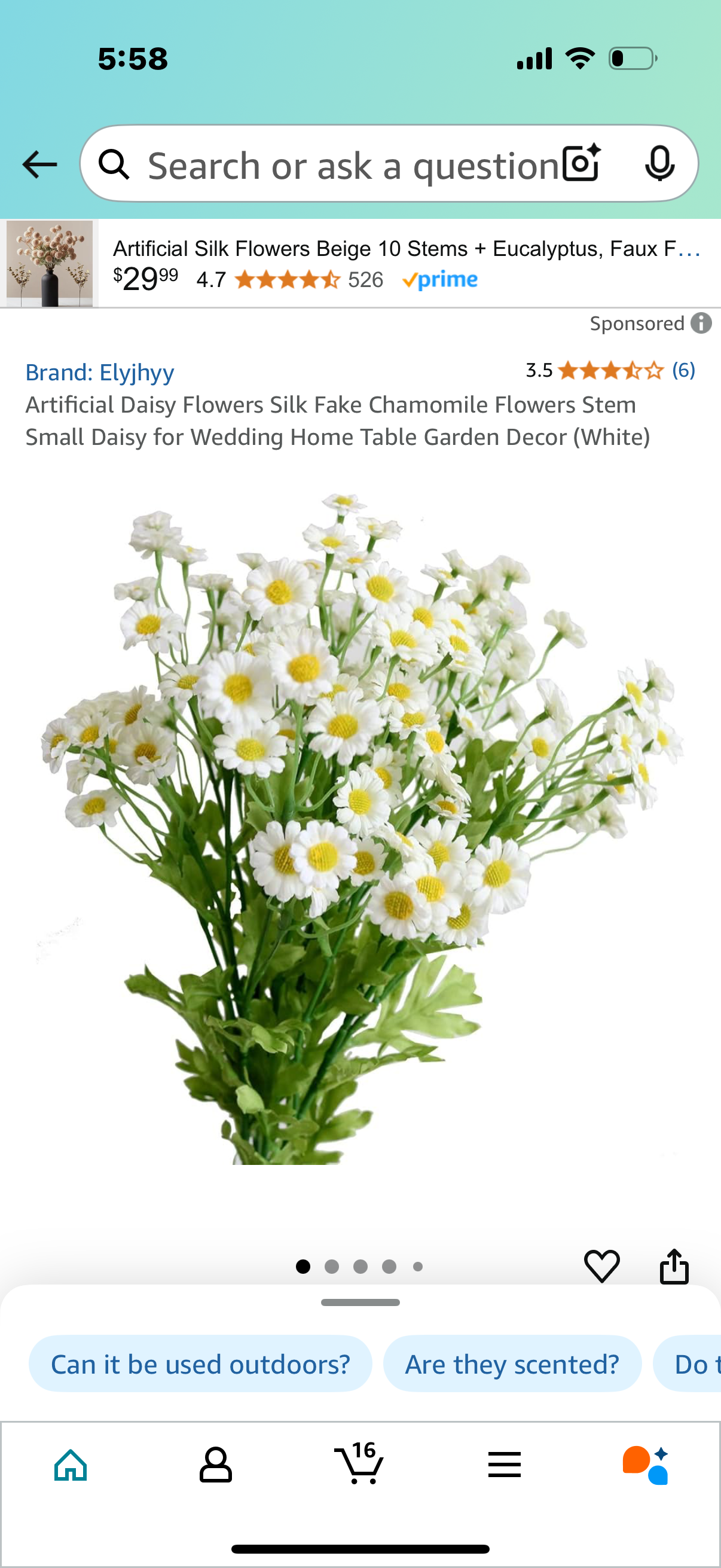Artificial Daisy Flowers Silk Fake Chamomile Flowers Stem Small Daisy ...