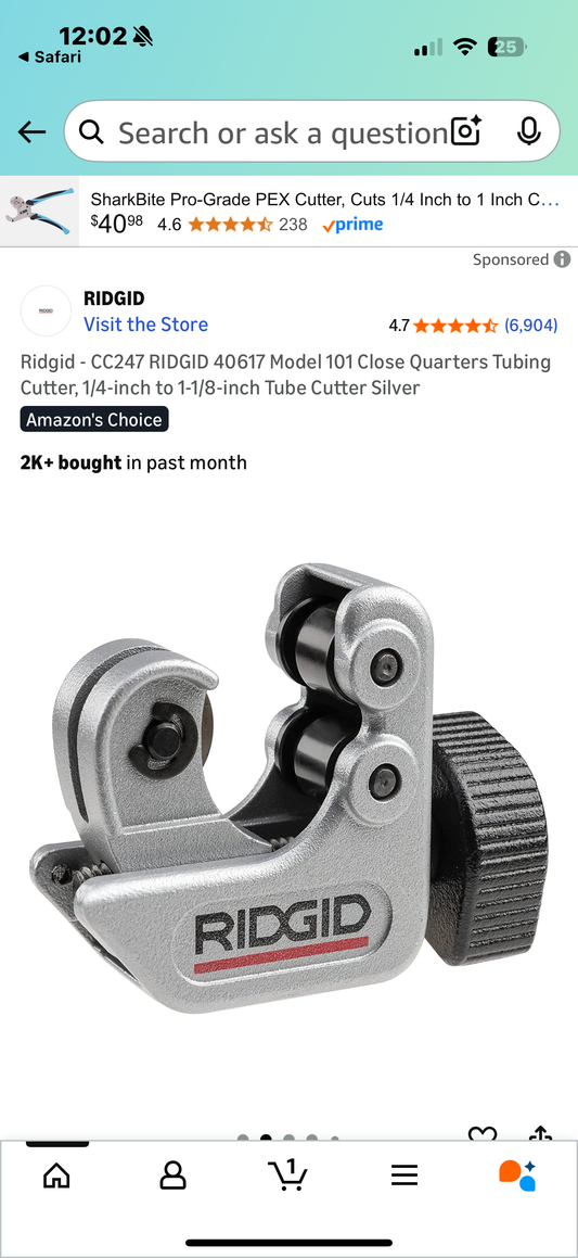 Ridgid - CC247 RIDGID 40617 Model 101 Close Quarters Tubing Cutter, 1/4-inch to 1-1/8-inch Tube Cutter Silverware