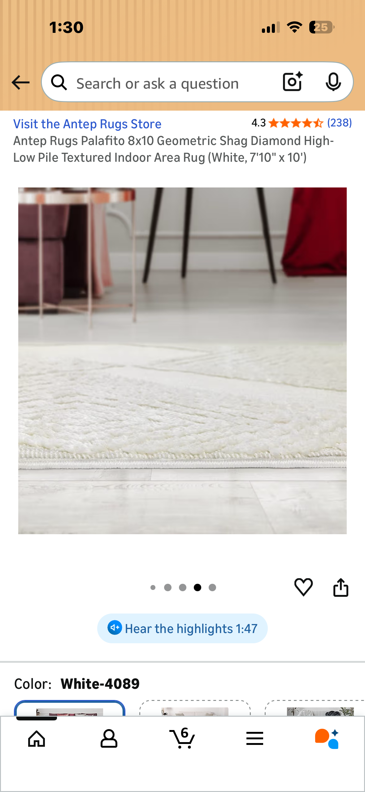 Antep Rugs Palafito Geometric Shag Diamond High-Low Pile Textured Indoor Area Rug (White, 7'10" x 10') (L1139)