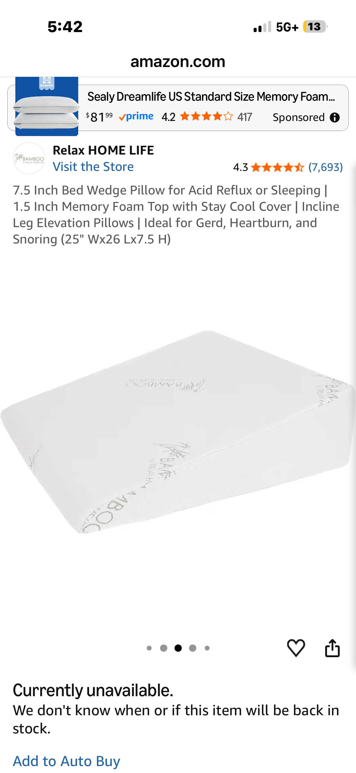 7.5 Inch Bed Wedge Pillow for Acid Reflux or Sleeping | 1.5 Inch Memory Foam Top with Stay Cool Cover | Incline Leg Elevation Pillows | Ideal for Gerd, Heartburn, and Snoring (25" Wx26 Lx7.5 H)