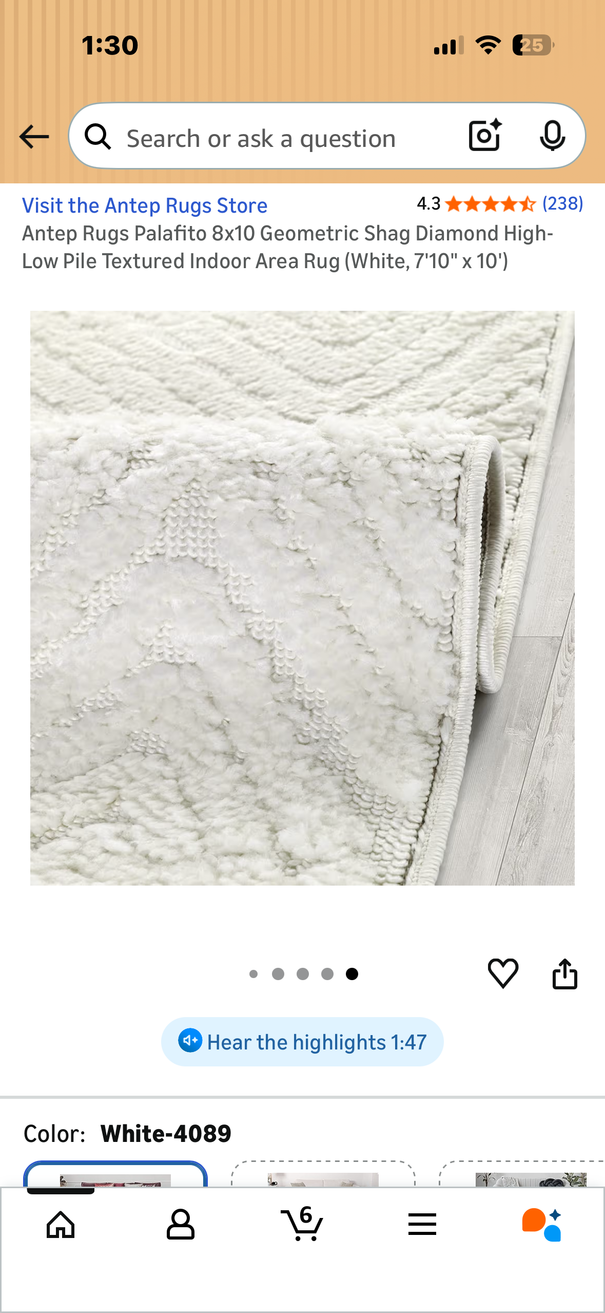 Antep Rugs Palafito Geometric Shag Diamond High-Low Pile Textured Indoor Area Rug (White, 7'10" x 10') (L1139)