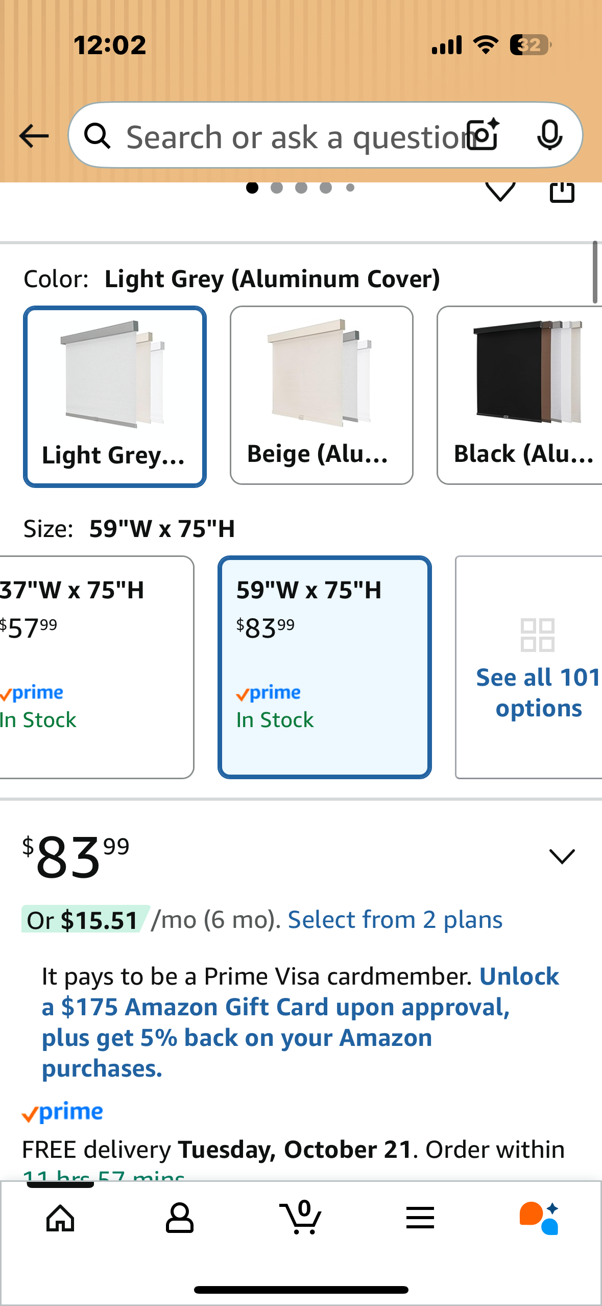 Joydeco 100% Blackout Roller Shades, Cordless Blinds for Windows, Free-Stop Shades, UV Protection, Natural Woven Blinds for Home and Office, Light-Proof Aluminum Cover (Gray, 59" W x 75" H) (L1040)