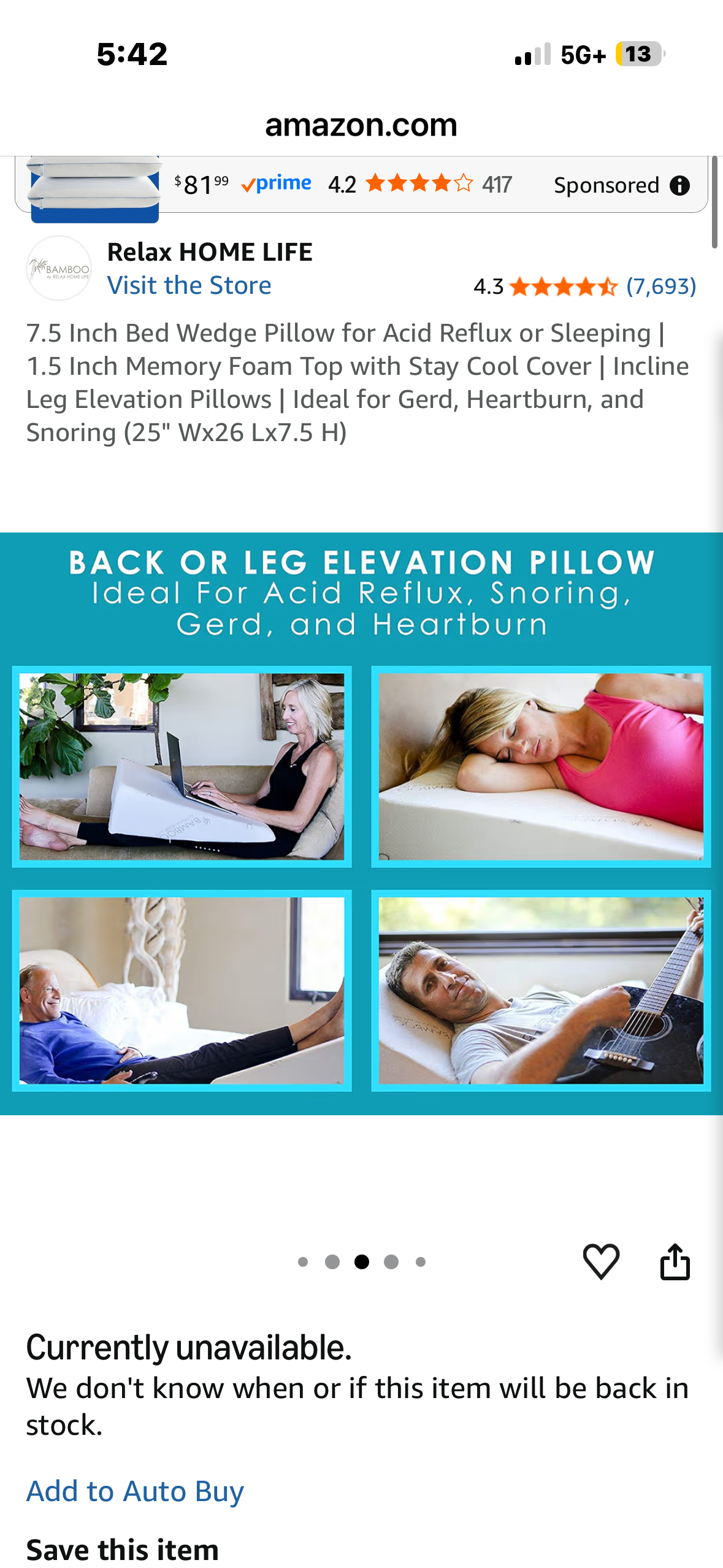 7.5 Inch Bed Wedge Pillow for Acid Reflux or Sleeping | 1.5 Inch Memory Foam Top with Stay Cool Cover | Incline Leg Elevation Pillows | Ideal for Gerd, Heartburn, and Snoring (25" Wx26 Lx7.5 H)