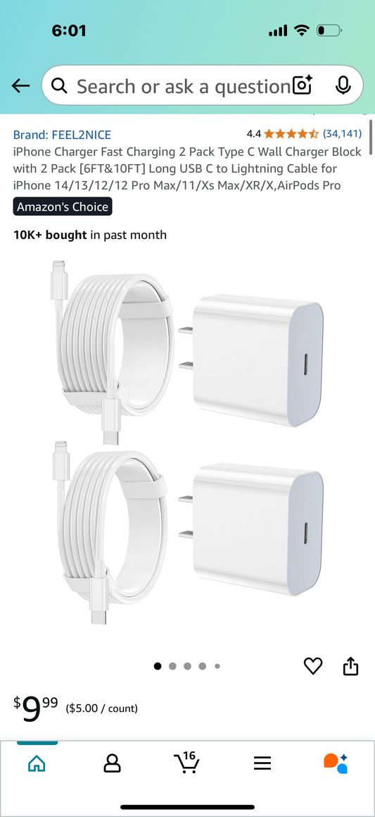 iPhone Charger Fast Charging 2 Pack Type C Wall Charger Block with 2 Pack [6FT&10FT] Long USB C to Lightning Cable for iPhone 14/13/12/12 Pro Max/11/Xs Max/XR/X,AirPods Pro