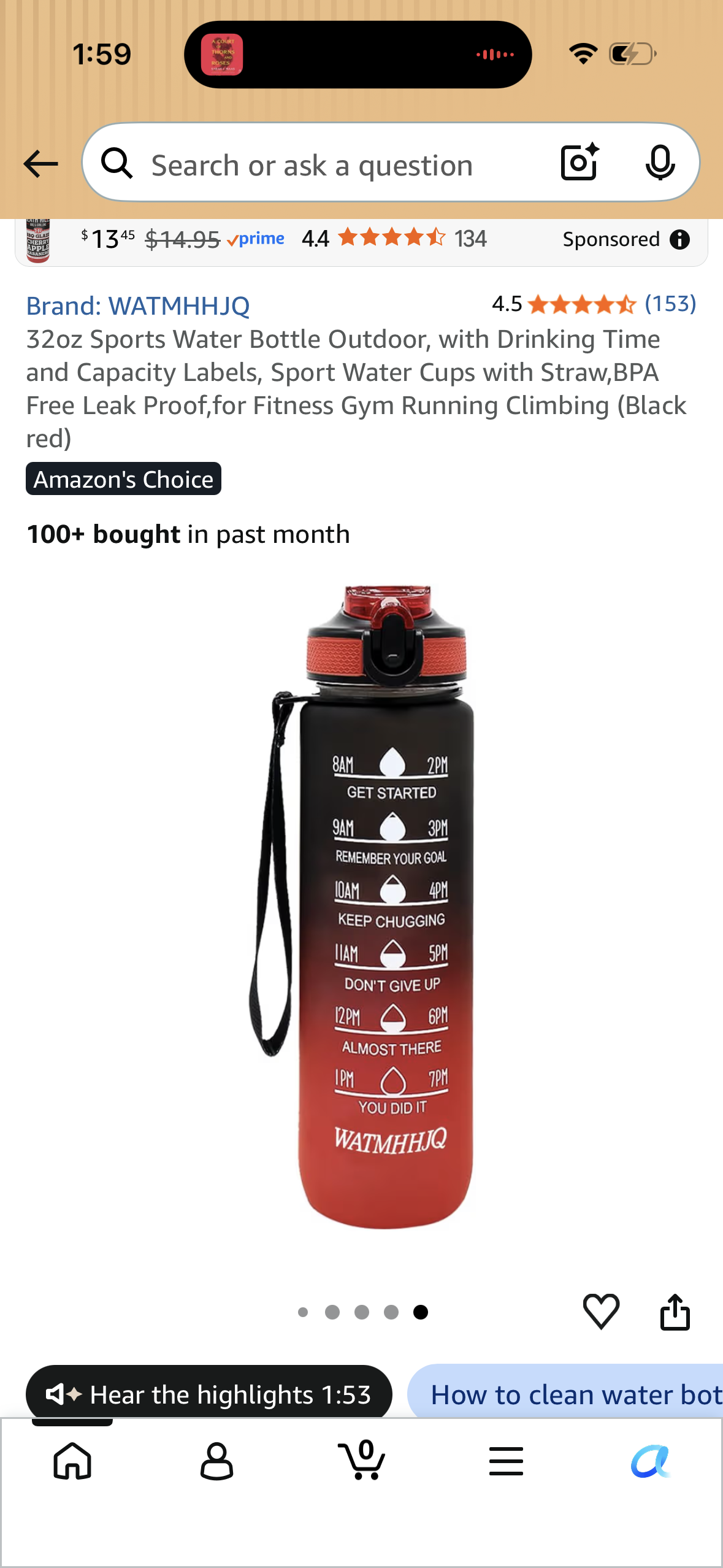 32oz Sports Water Bottle Outdoor, with Drinking Time and Capacity Labels, Sport Water Cups with Straw, BPA Free Leak Proof, for Fitness Gym Running Climbing (Black red)