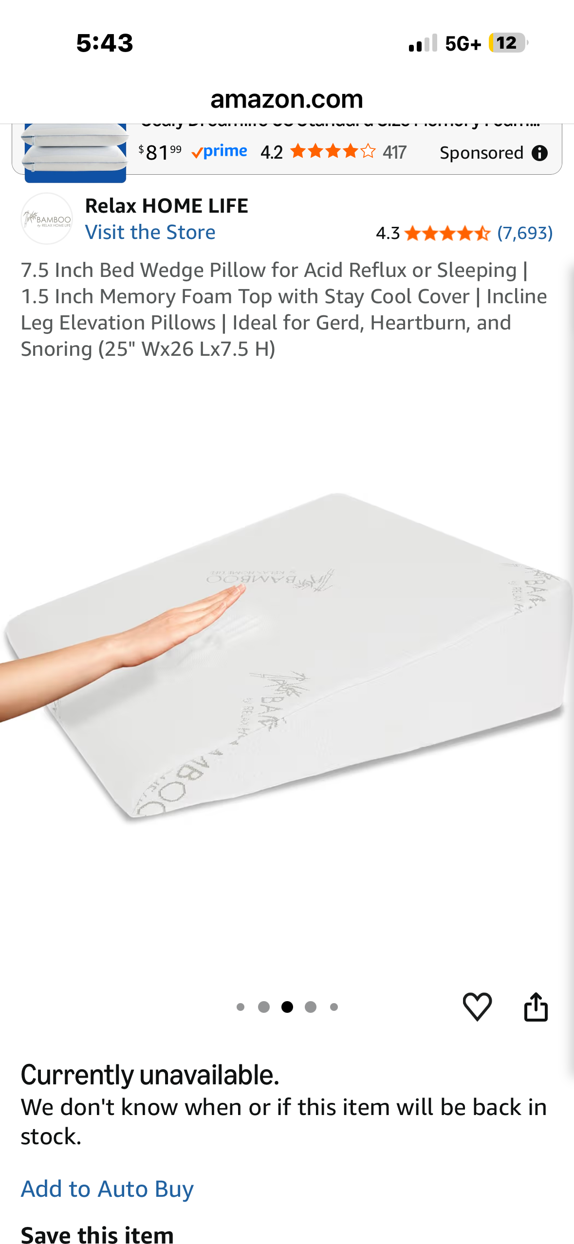 7.5 Inch Bed Wedge Pillow for Acid Reflux or Sleeping | 1.5 Inch Memory Foam Top with Stay Cool Cover | Incline Leg Elevation Pillows | Ideal for Gerd, Heartburn, and Snoring (25" Wx26 Lx7.5 H)