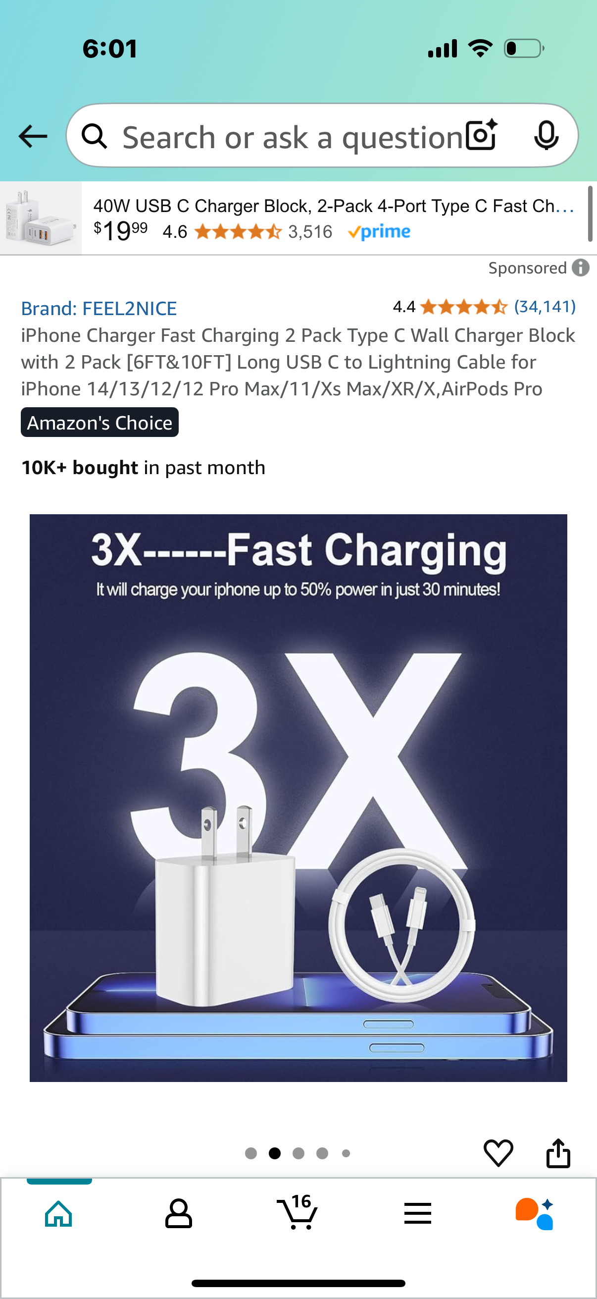iPhone Charger Fast Charging 2 Pack Type C Wall Charger Block with 2 Pack [6FT&10FT] Long USB C to Lightning Cable for iPhone 14/13/12/12 Pro Max/11/Xs Max/XR/X,AirPods Pro