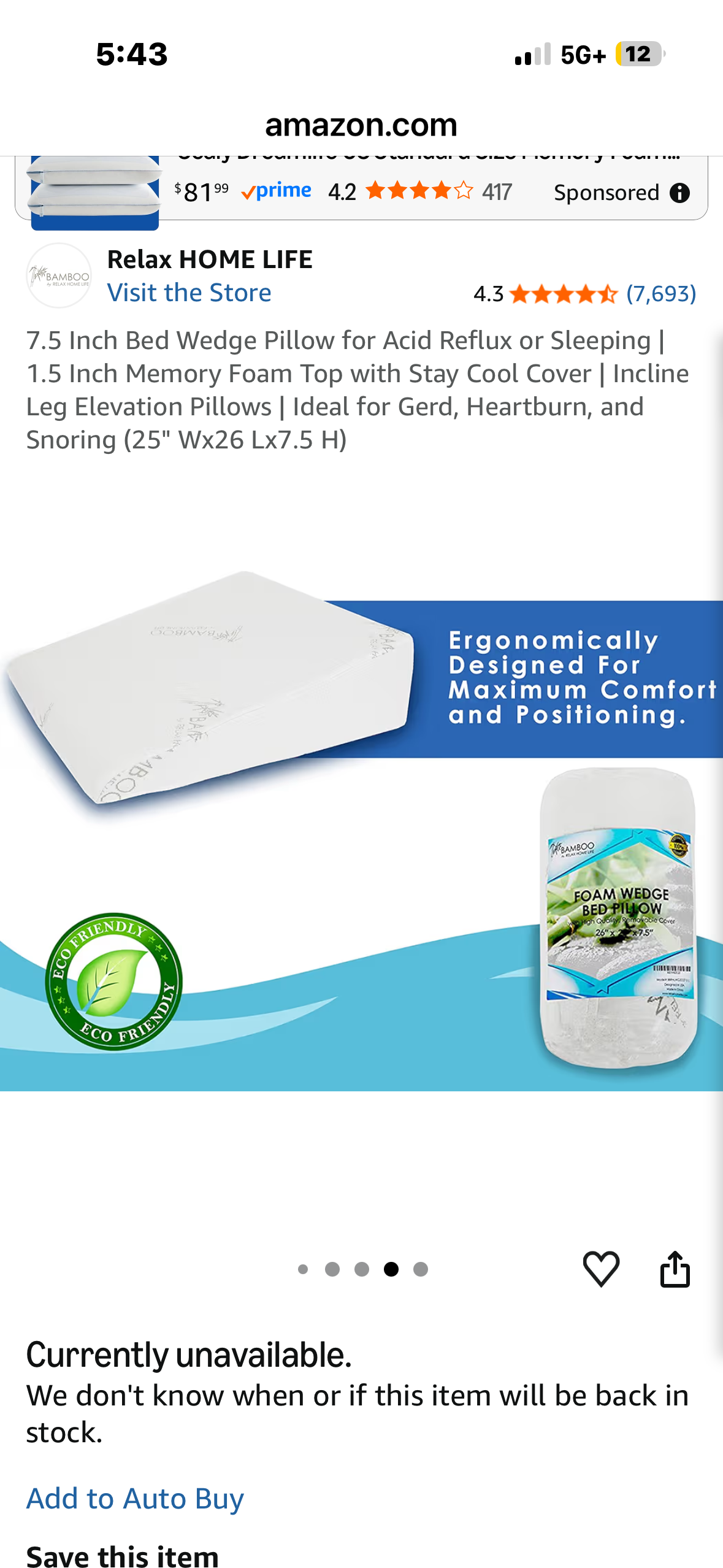 7.5 Inch Bed Wedge Pillow for Acid Reflux or Sleeping | 1.5 Inch Memory Foam Top with Stay Cool Cover | Incline Leg Elevation Pillows | Ideal for Gerd, Heartburn, and Snoring (25" Wx26 Lx7.5 H)