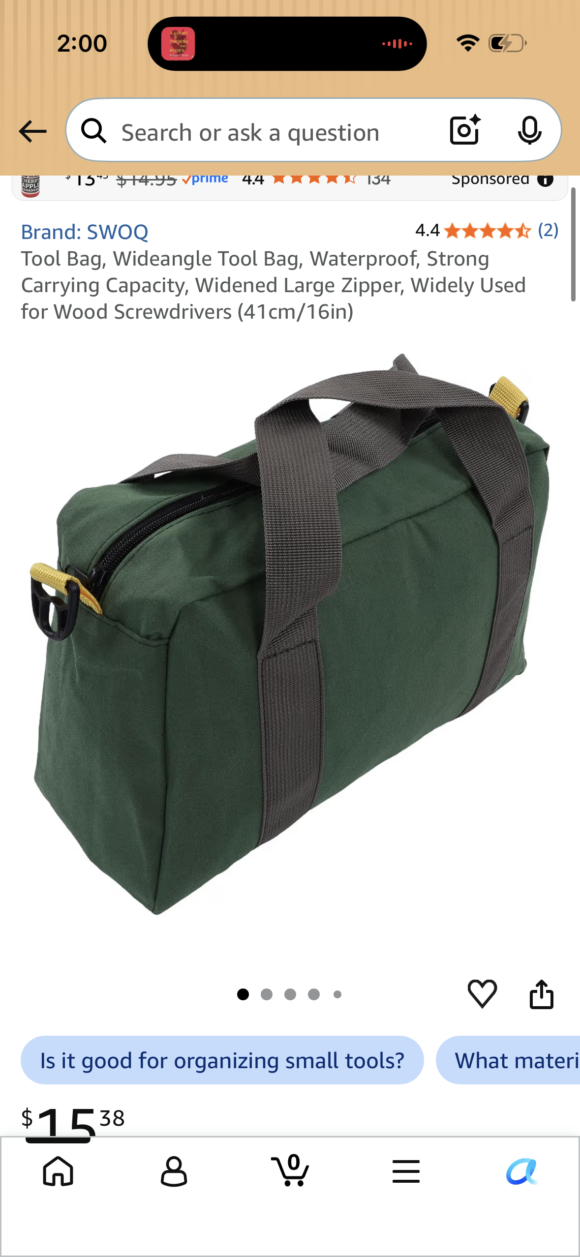 Tool Bag, Wideangle Tool Bag, Waterproof, Strong Carrying Capacity, Widened Large Zipper, Widely Used for Wood Screwdrivers (41cm/16in)