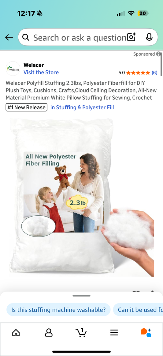 Welacer Polyfill Stuffing 2.3lbs, Polyester Fiberfill for DIY Plush Toys, Cushions, Crafts,Cloud Ceiling Decoration, All-New Material Premium White Pillow Stuffing for Sewing, Crochet