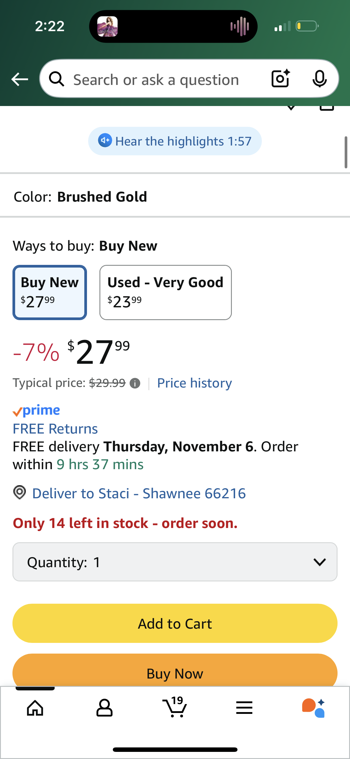 9 Inch Brushed Gold Metal Flush Mount LED Ceiling Light,3000K-5000K Thin Round Low Profile Ceiling Lamp,Modern Surface Mount Ceiling Light Fixtures for Bedroom Hallway Bathroom