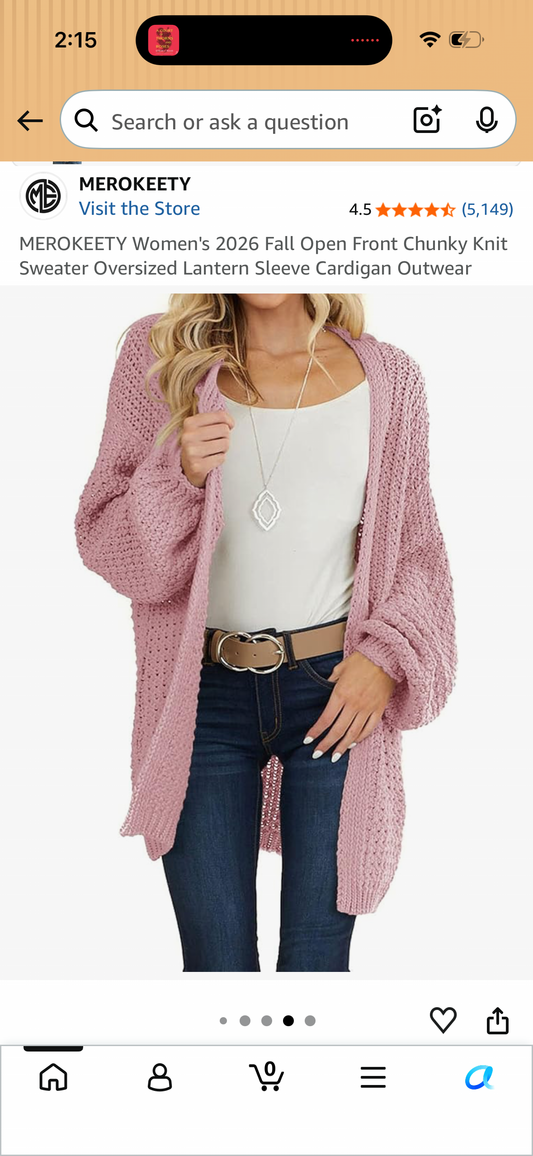 MEROKEETY Women's 2026 Fall Open Front Chunky Knit Sweater Oversized Lantern Sleeve Cardigan Outwear (Size XX-Large)