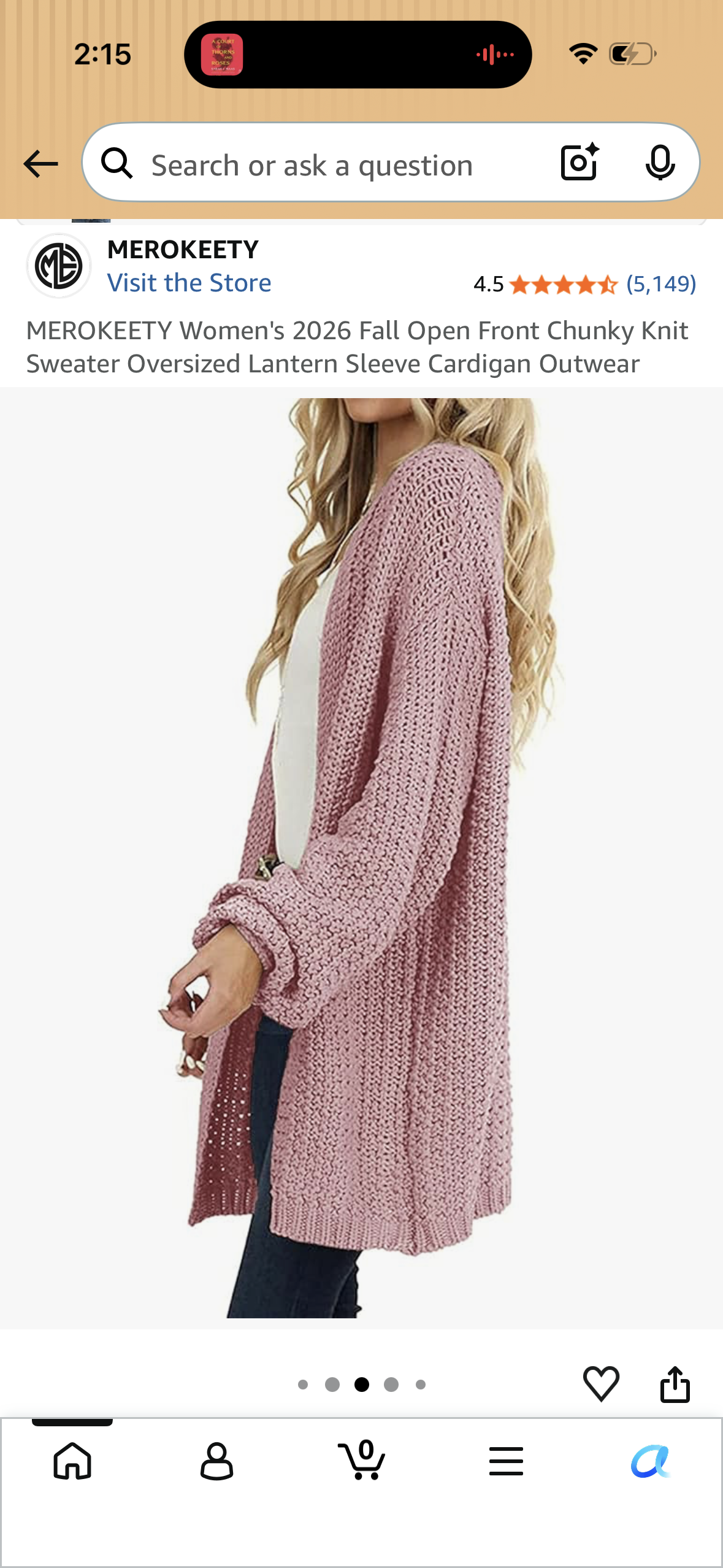MEROKEETY Women's 2026 Fall Open Front Chunky Knit Sweater Oversized Lantern Sleeve Cardigan Outwear (Size XX-Large)