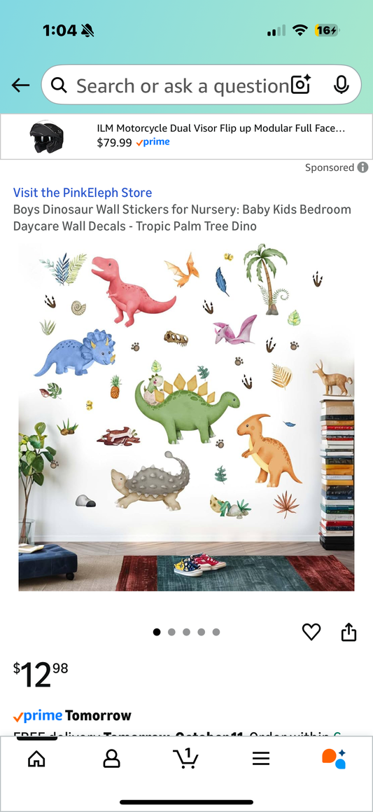 Boys Dinosaur Wall Stickers for Nursery: Baby Kids Bedroom Daycare Wall Decals - Tropic Palm Tree Dino