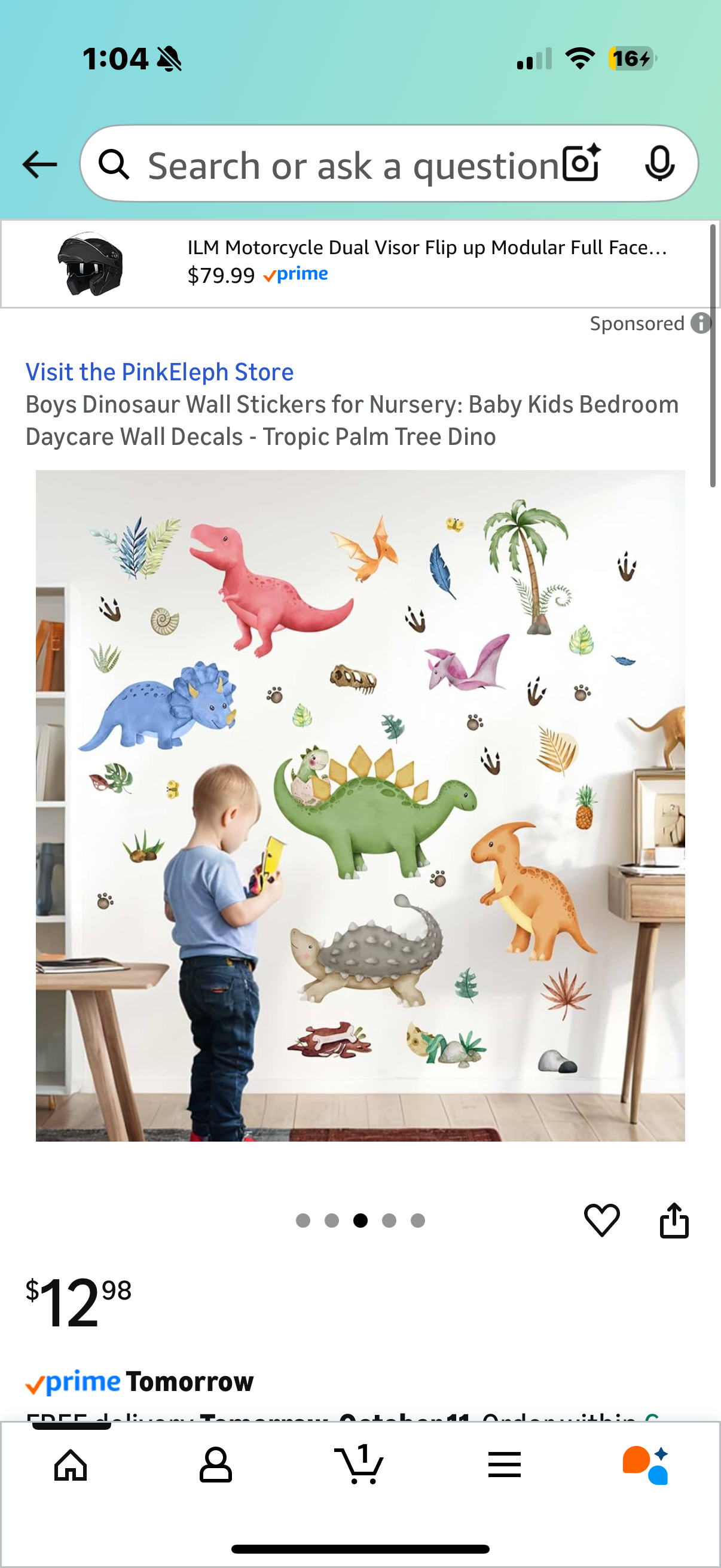 Boys Dinosaur Wall Stickers for Nursery: Baby Kids Bedroom Daycare Wall Decals - Tropic Palm Tree Dino