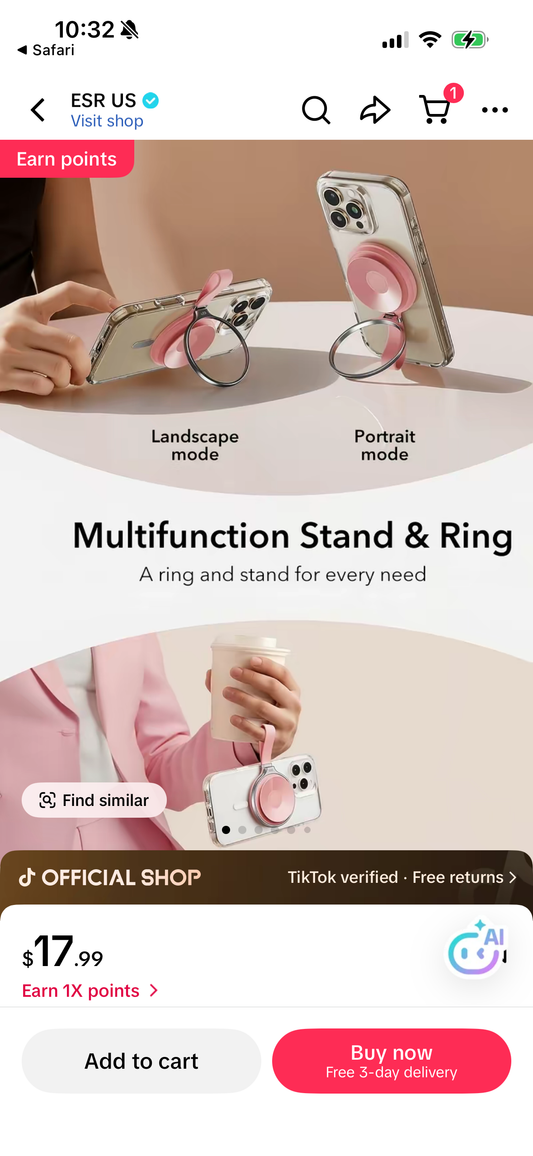 ESR for MagSafe Suction Mount, Sticky Phone Grip, Magnetic Phone Suction Grip, Silicone Suction Cup Phone Mount, Hands-Free Mirror Phone Holder for iPhone 17 16/Android/S25/Google, TikTok/Video, Pink