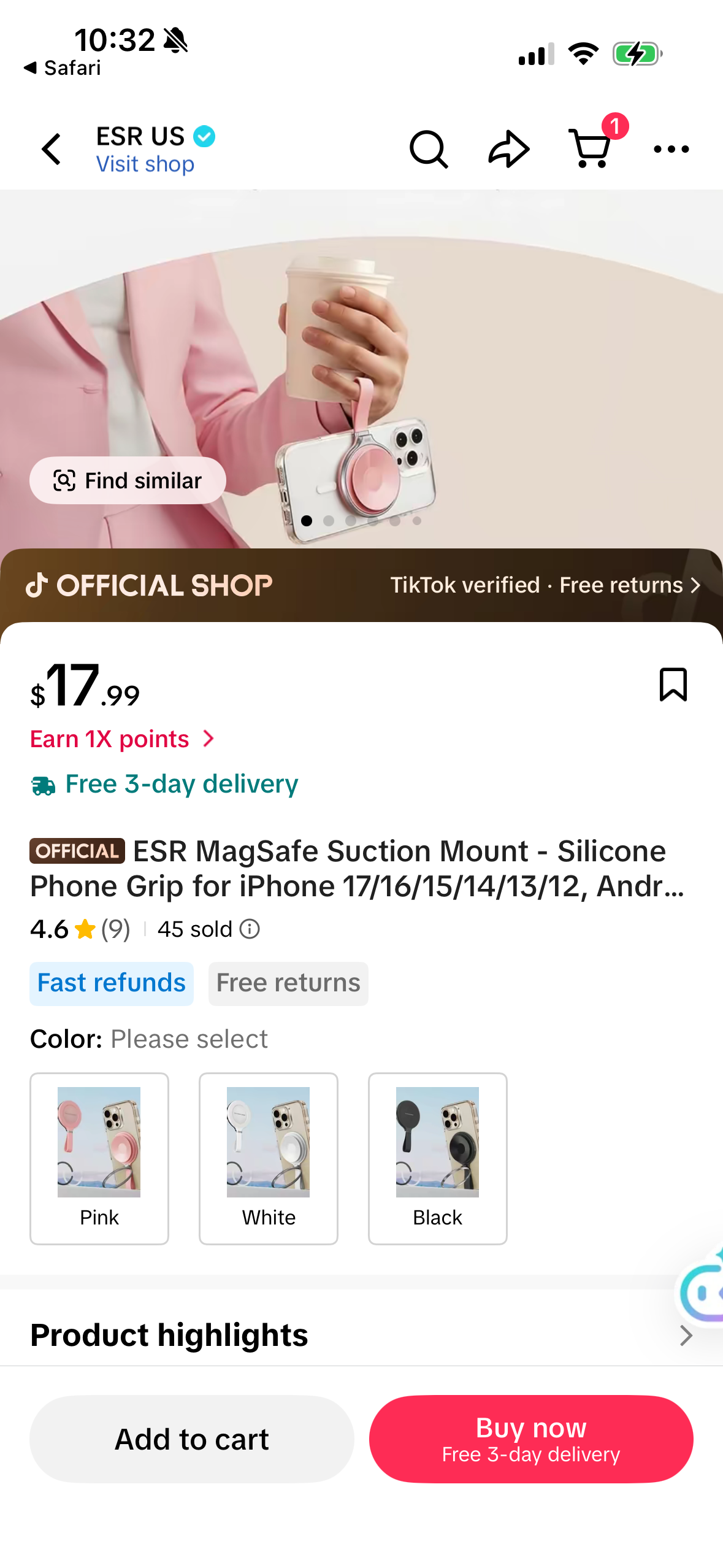 ESR for MagSafe Suction Mount, Sticky Phone Grip, Magnetic Phone Suction Grip, Silicone Suction Cup Phone Mount, Hands-Free Mirror Phone Holder for iPhone 17 16/Android/S25/Google, TikTok/Video, Pink
