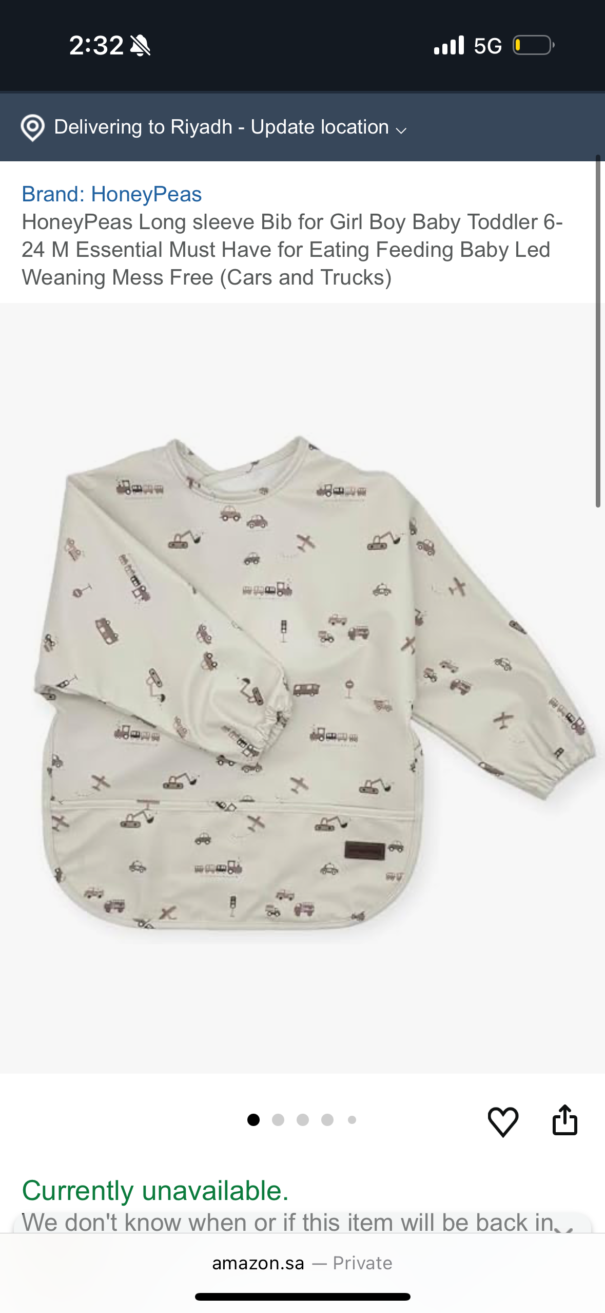 HoneyPeas Long sleeve Bib for Girl Boy Baby Toddler 6-24 M Essential Must Have for Eating Feeding Baby Led Weaning Mess Free (Cars and Trucks)